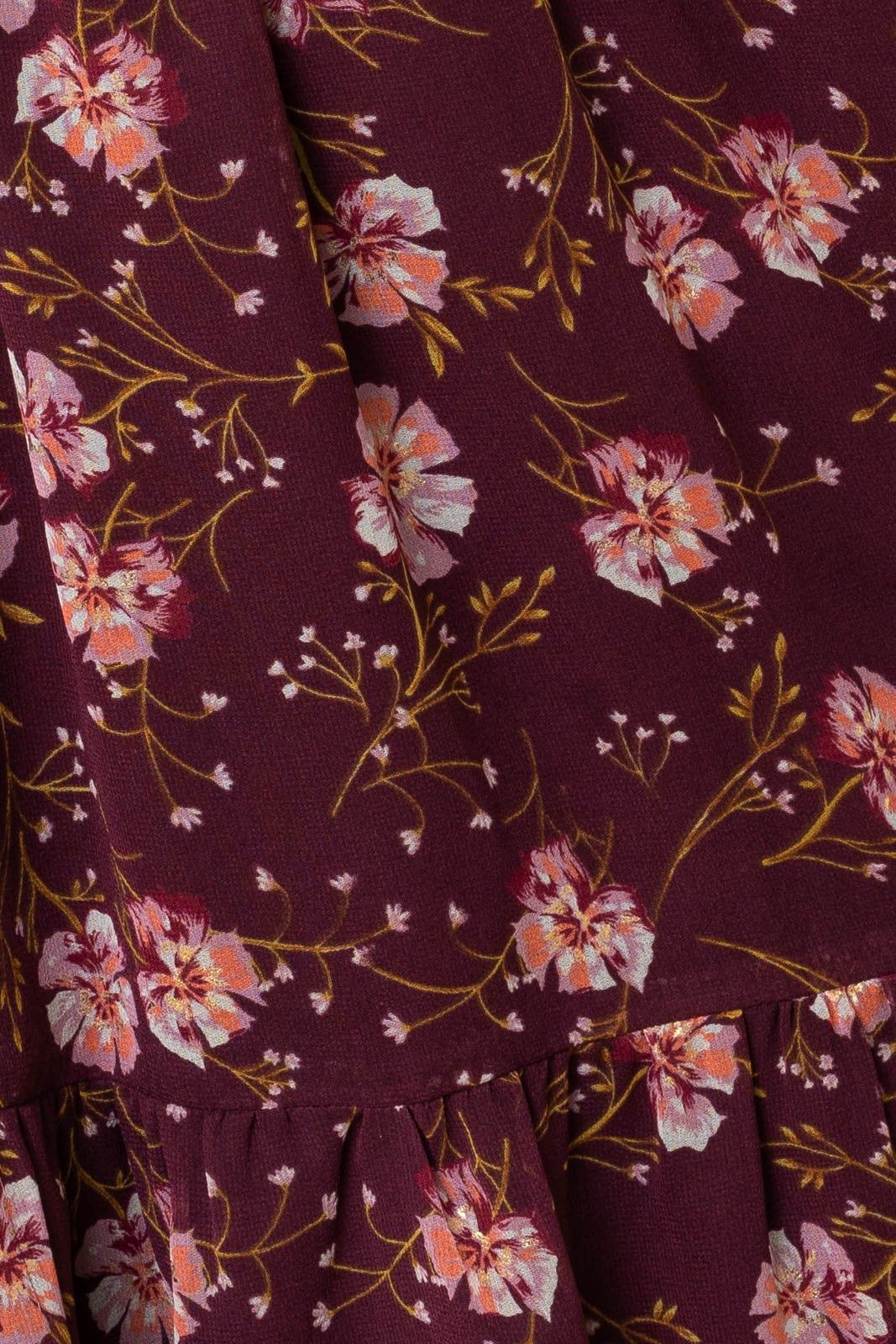 Burgundy Floral Smocked Long Sleeve Dress sold by Pinkblush product image thumbnail 5