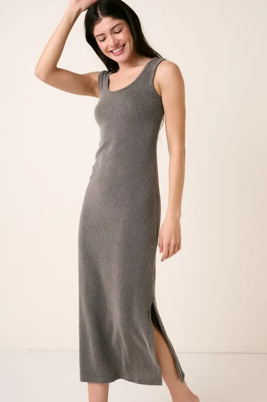 Charcoal Ribbed Side Slit Maxi Dress sold by Pinkblush