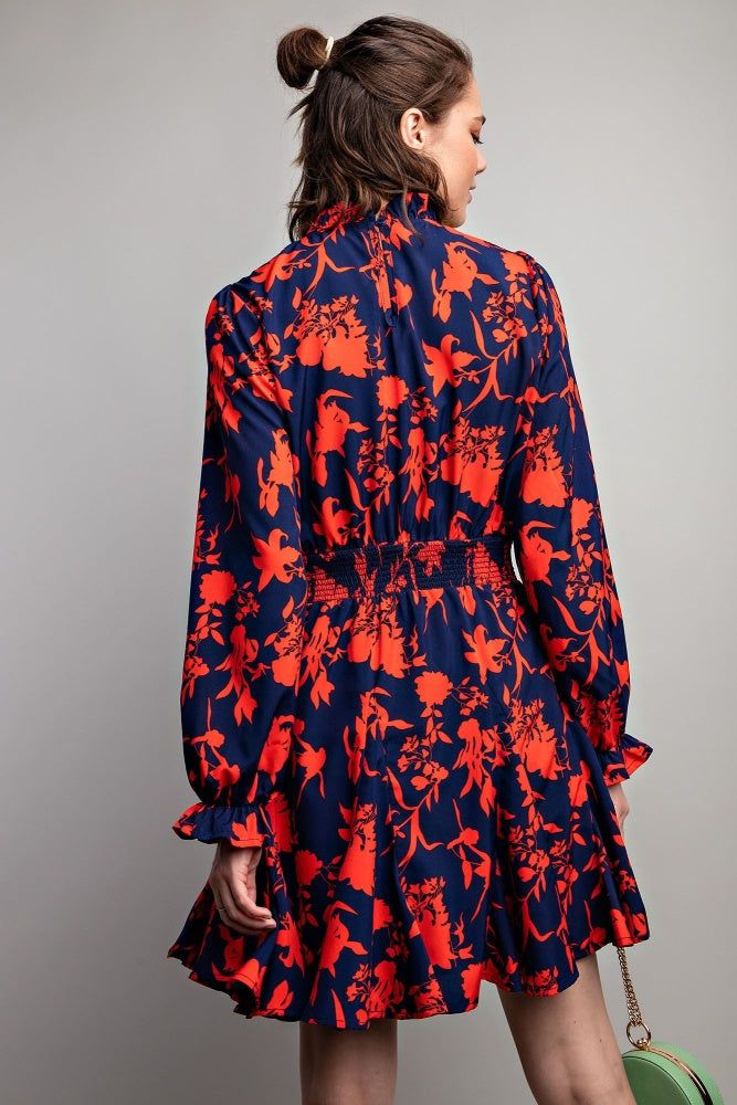 Royal Blue Floral Printed Mock Neck Dress sold by Pinkblush product image thumbnail 4