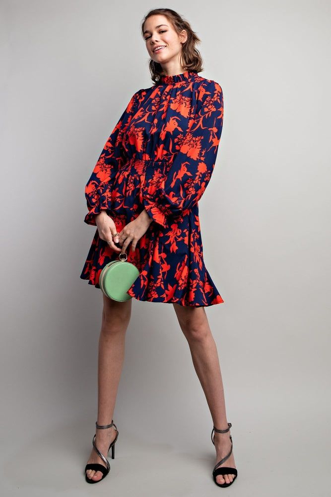 Royal Blue Floral Printed Mock Neck Dress sold by Pinkblush product image thumbnail 5