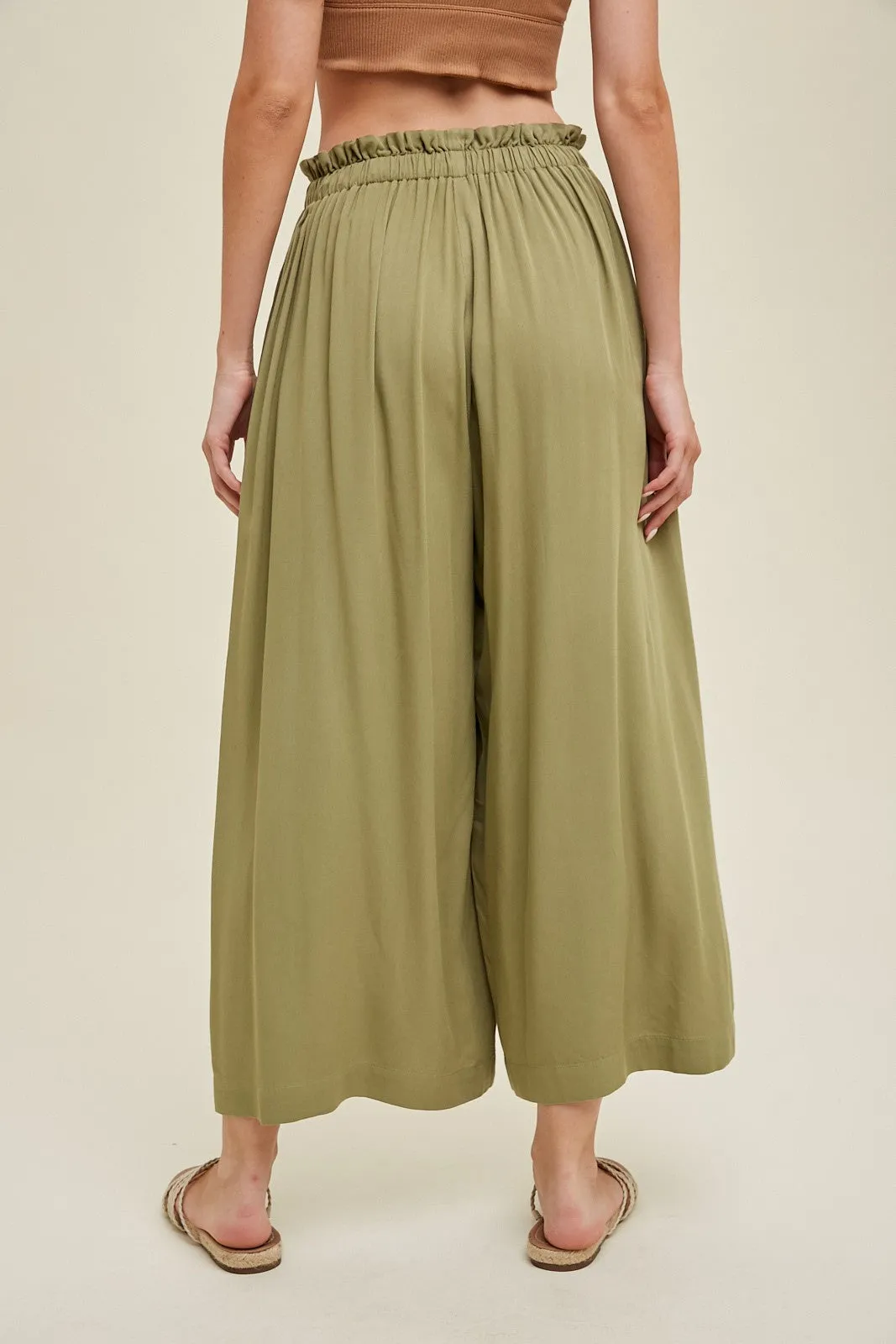 Olive Pleated Elastic Waist Wide Leg Crop Pants sold by Pinkblush product image thumbnail 4