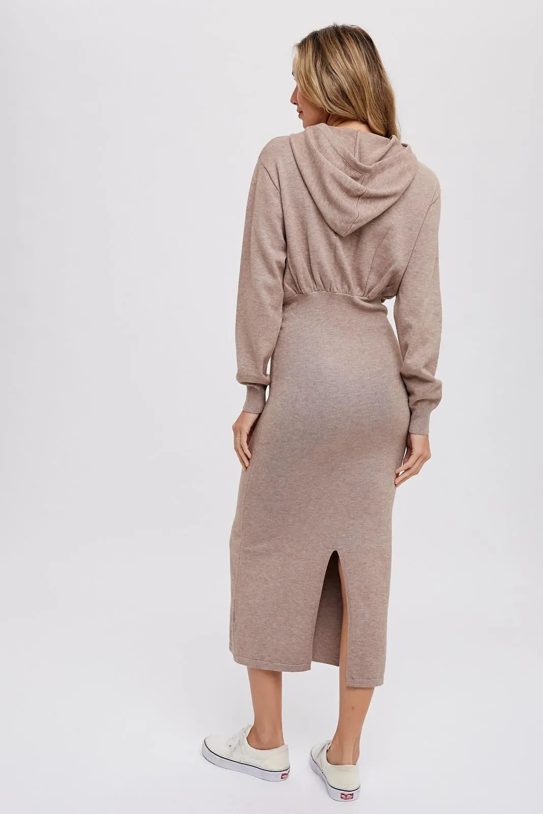 Mocha Knit Hooded Long Sleeve Dress sold by Pinkblush product image thumbnail 3