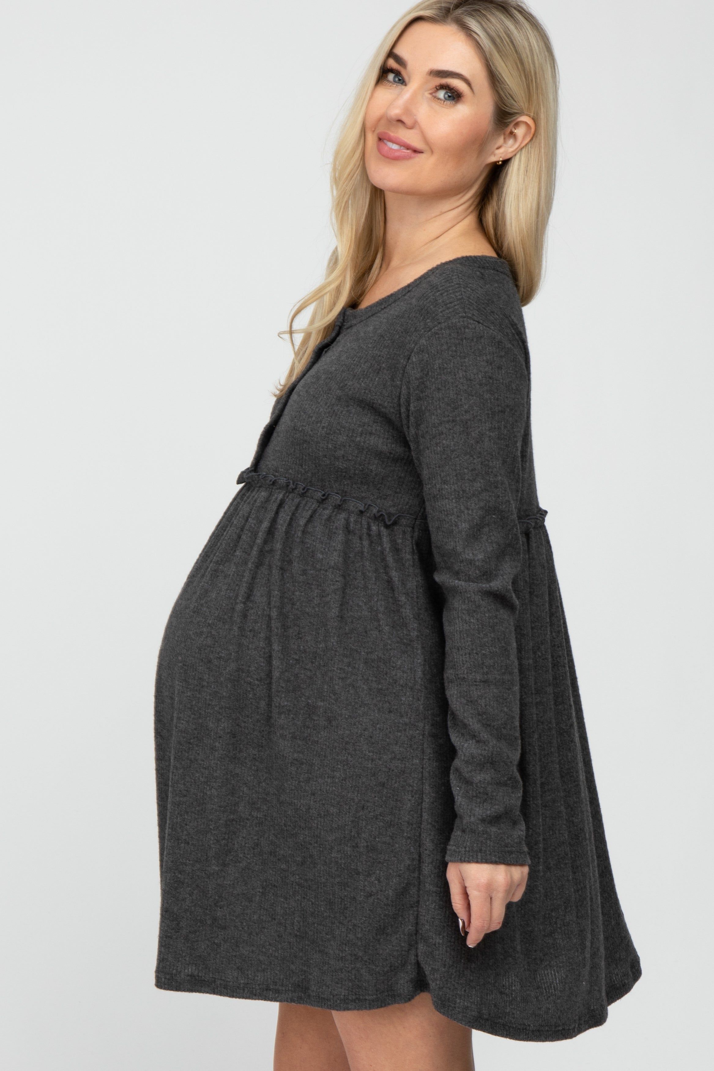 Charcoal Brushed Rib Button Accent Maternity Dress sold by Pinkblush product image thumbnail 3
