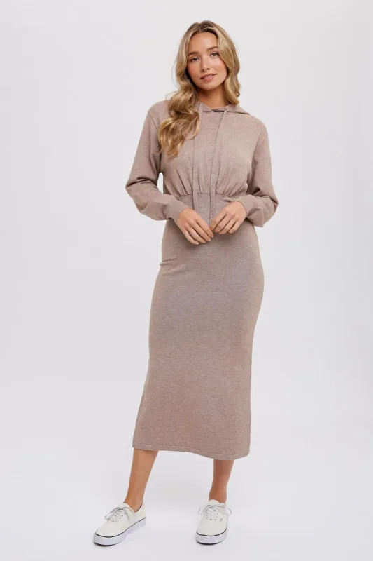 Mocha Knit Hooded Long Sleeve Dress sold by Pinkblush