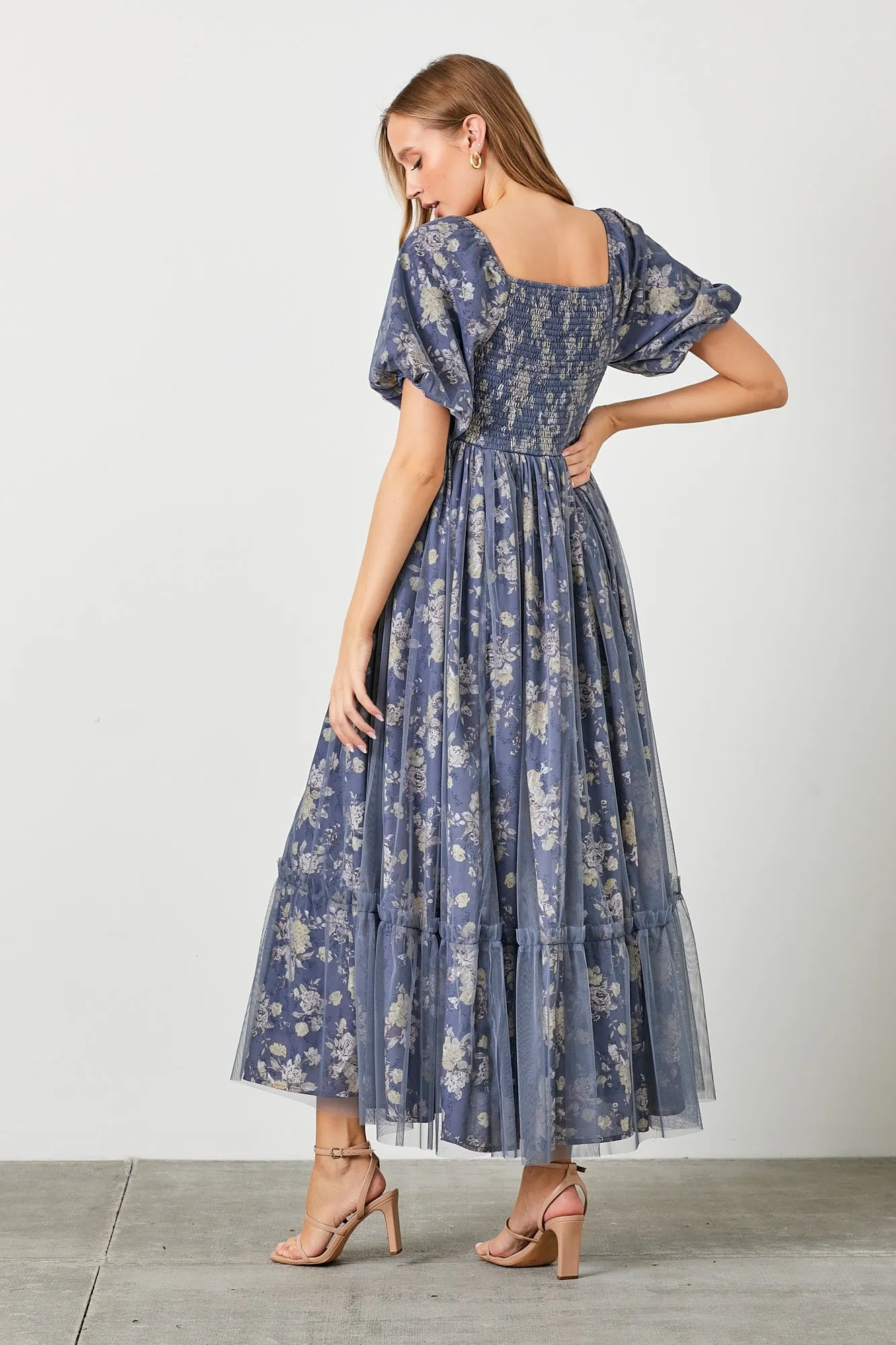 Navy Floral Mesh Overlay Maxi Dress sold by Pinkblush product image thumbnail 3