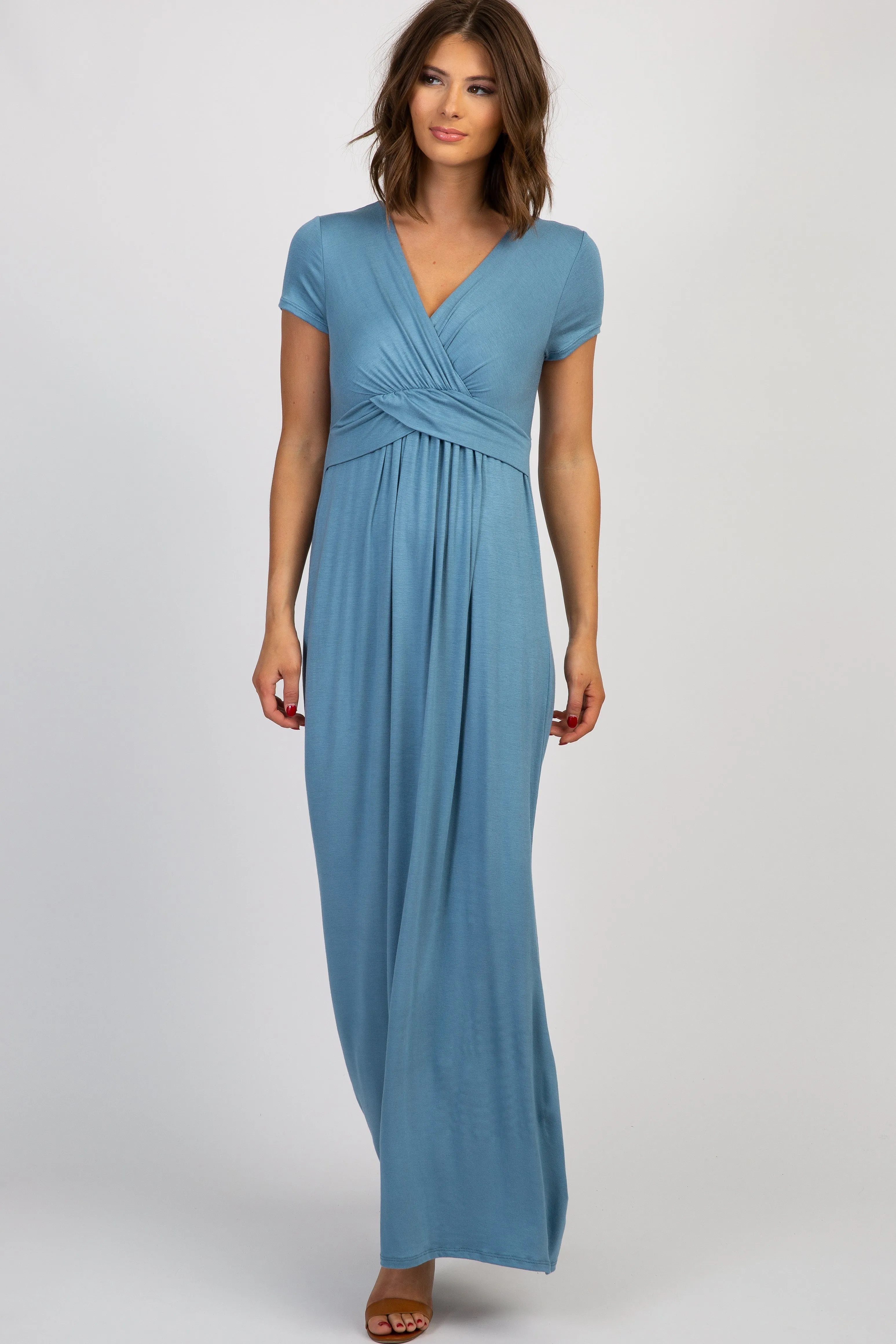 PinkBlush Blue Draped Nursing Maxi Dress sold by Pinkblush