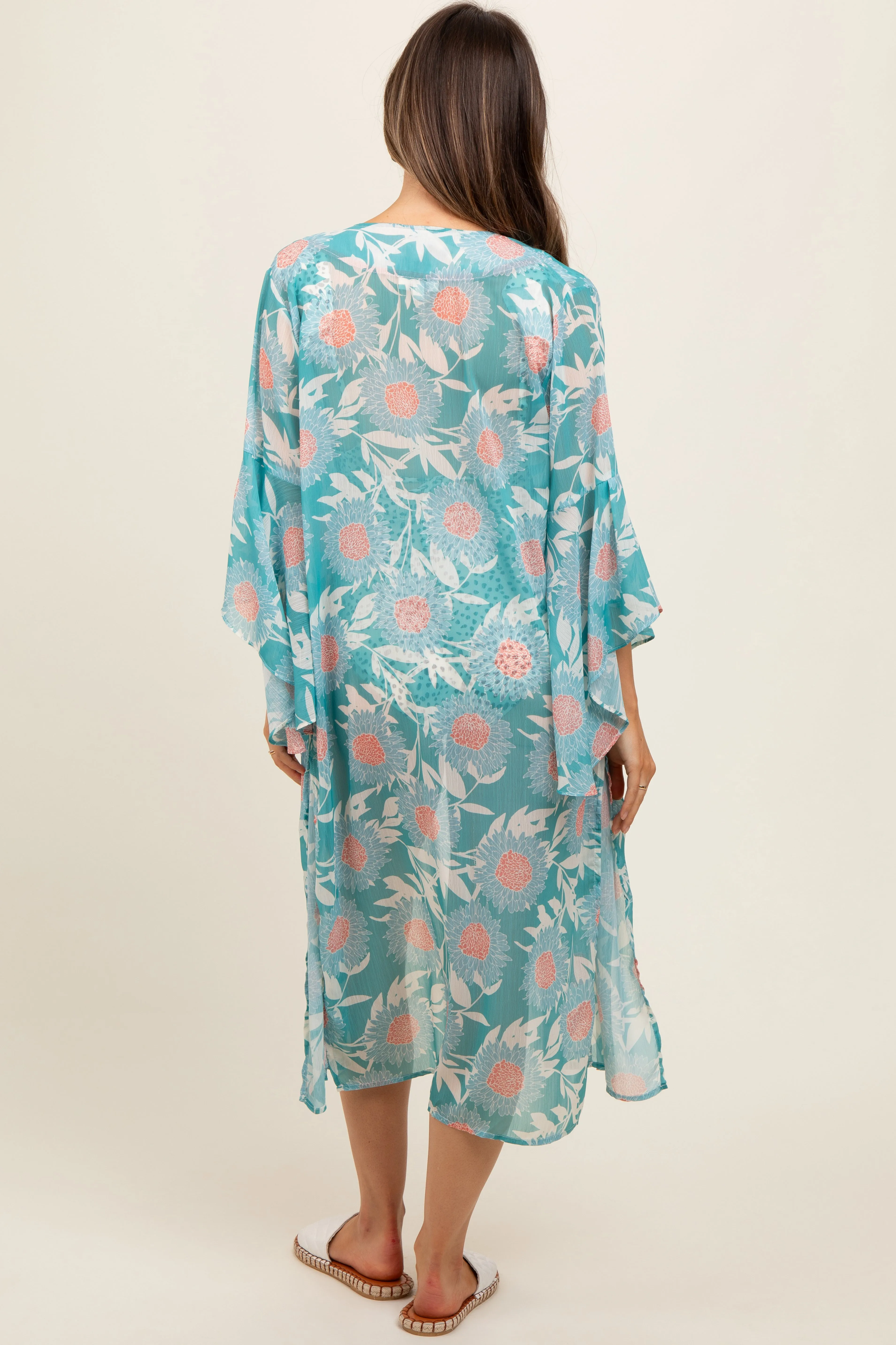 Teal Floral Bell Sleeve Maternity Cover-Up sold by Pinkblush product image thumbnail 4