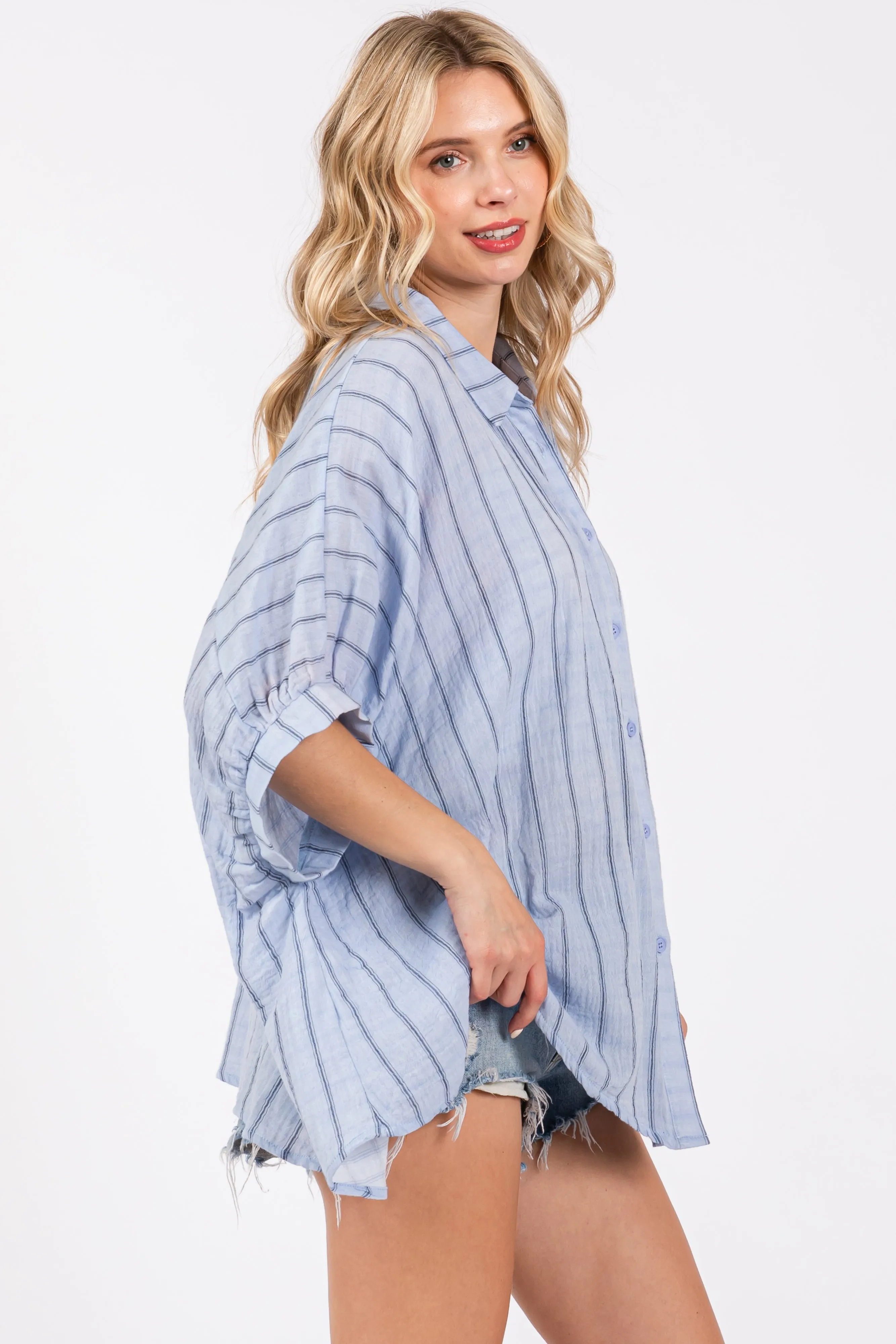Light Blue Striped Collared Oversized Top sold by Pinkblush product image thumbnail 2