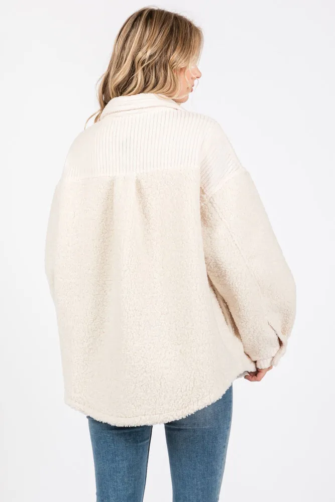 Beige Colorblock Fleece Shirt Jacket sold by Pinkblush product image thumbnail 3