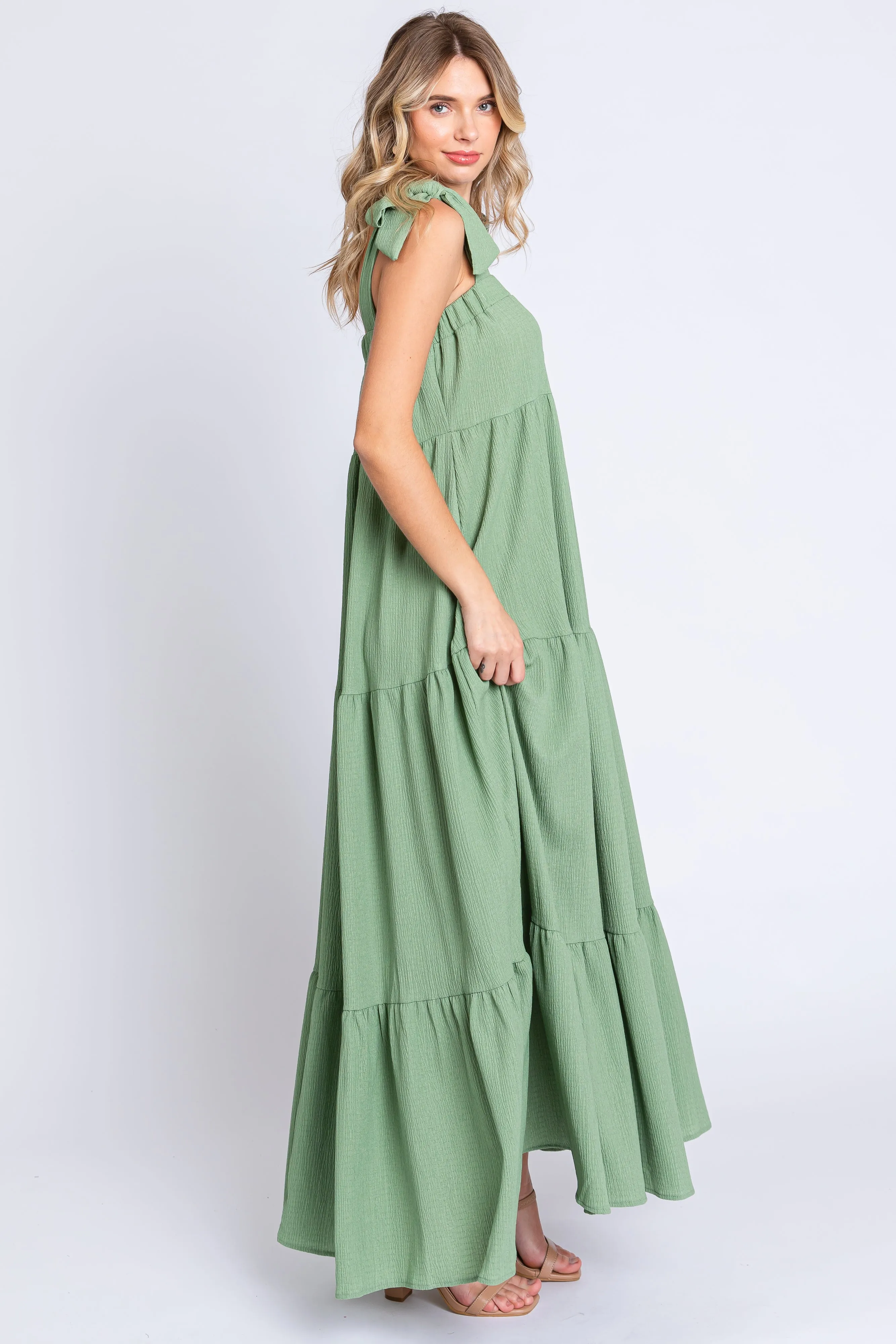 Sage Sleeveless Tiered Maxi Dress sold by Pinkblush product image thumbnail 2