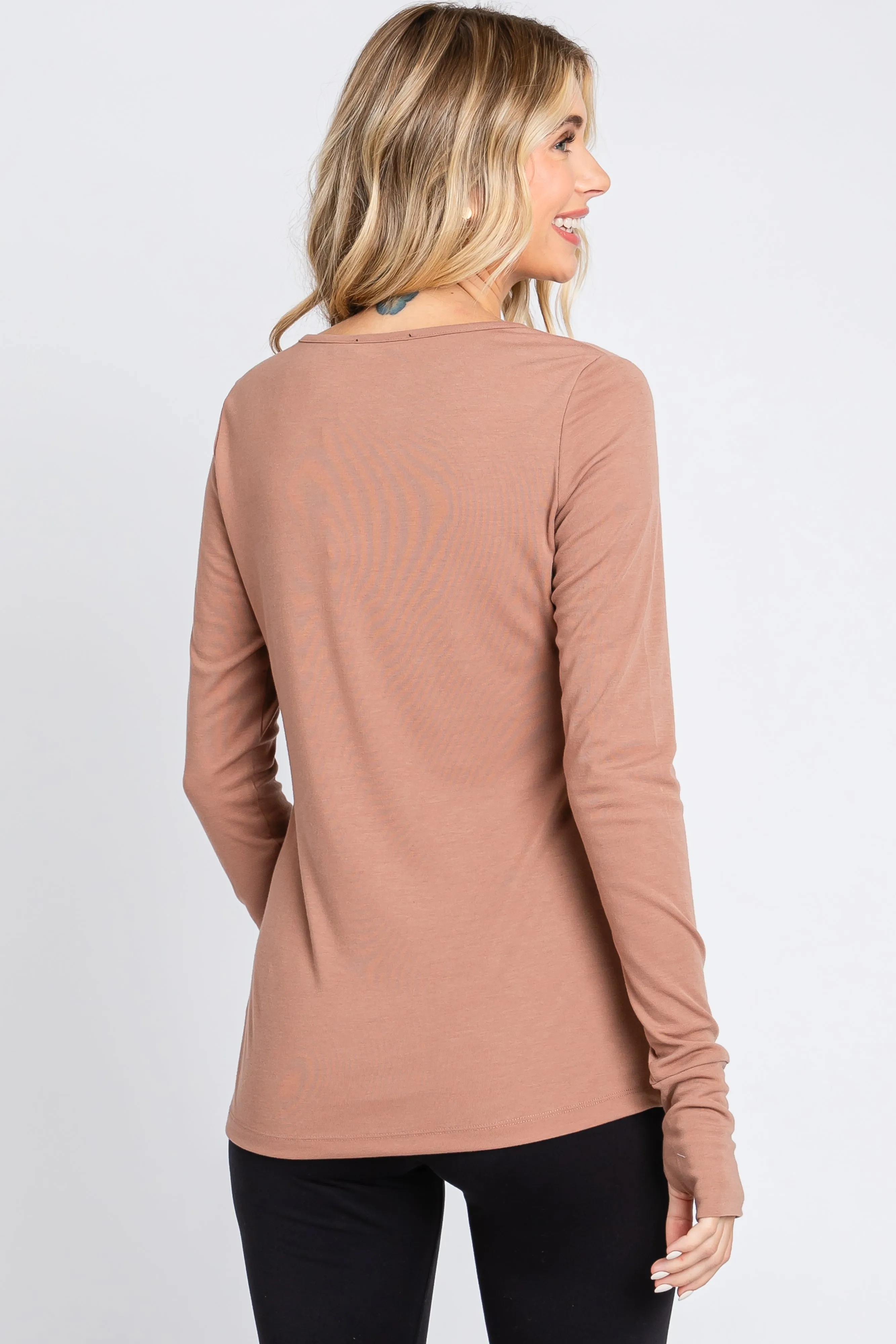 Taupe Button Front Long Sleeve Top sold by Pinkblush product image thumbnail 3