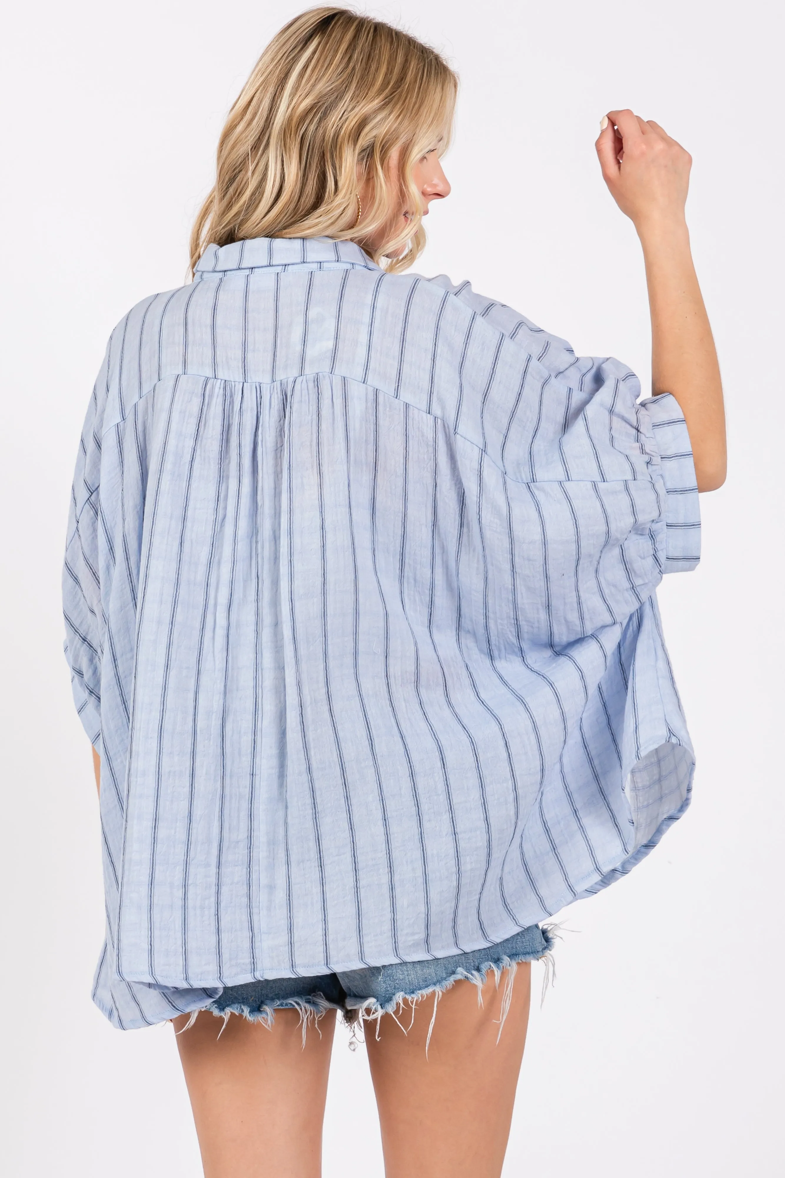 Light Blue Striped Collared Oversized Top sold by Pinkblush product image thumbnail 3