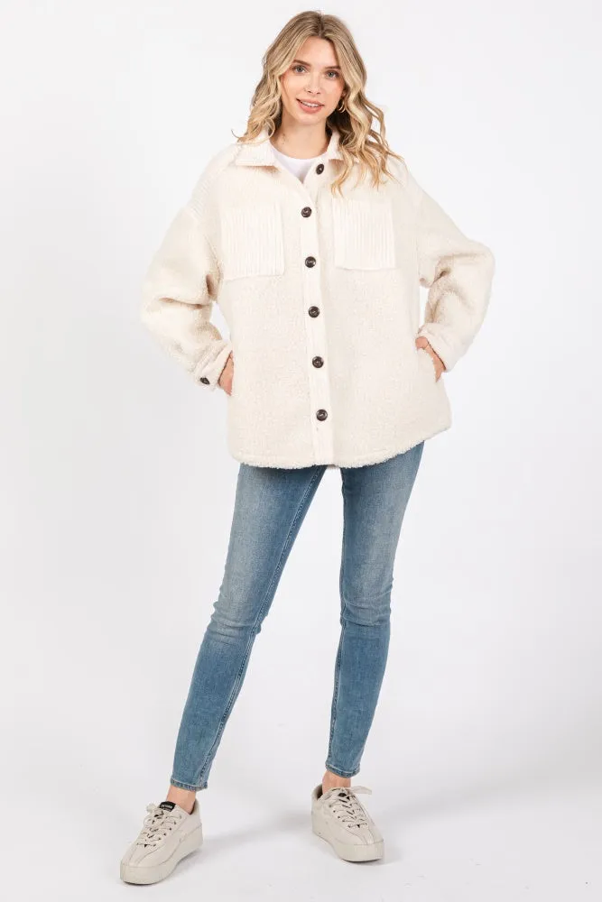Beige Colorblock Fleece Shirt Jacket sold by Pinkblush product image thumbnail 4