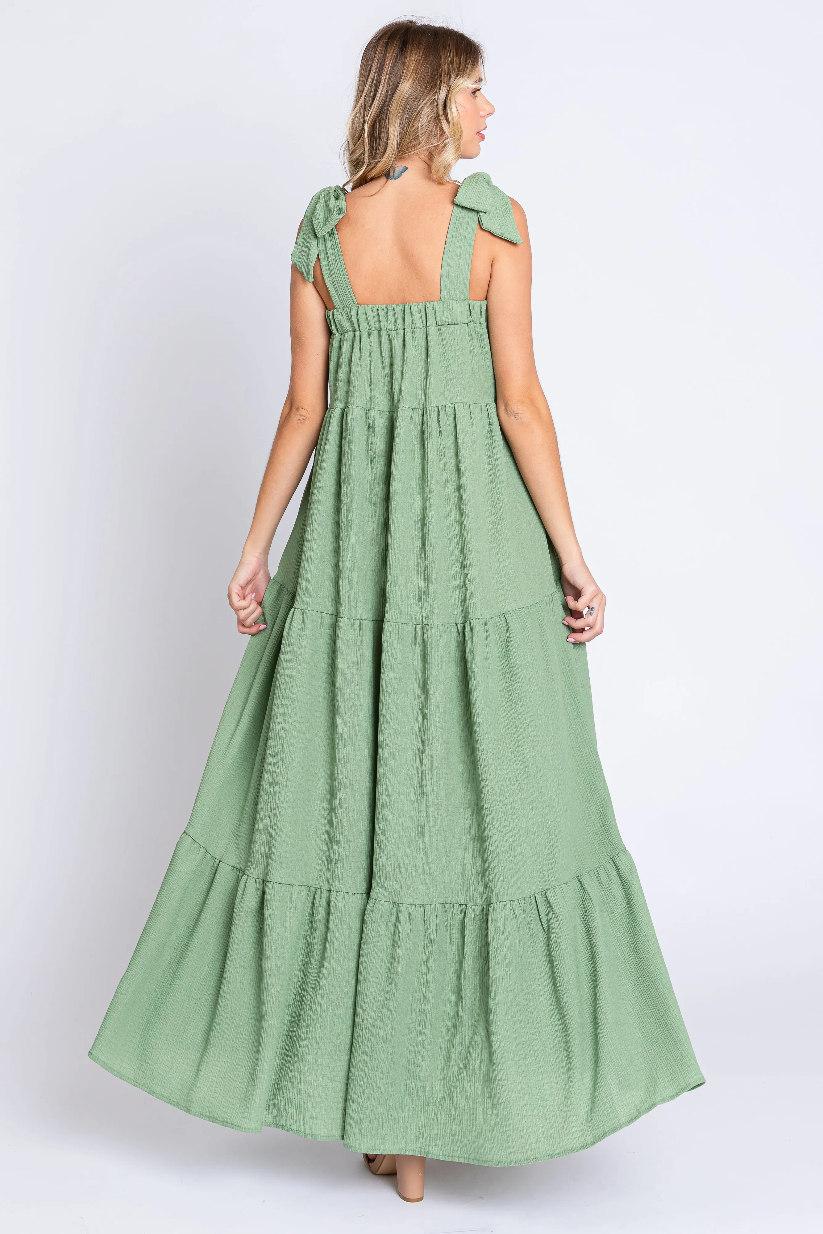Sage Sleeveless Tiered Maxi Dress sold by Pinkblush product image thumbnail 3