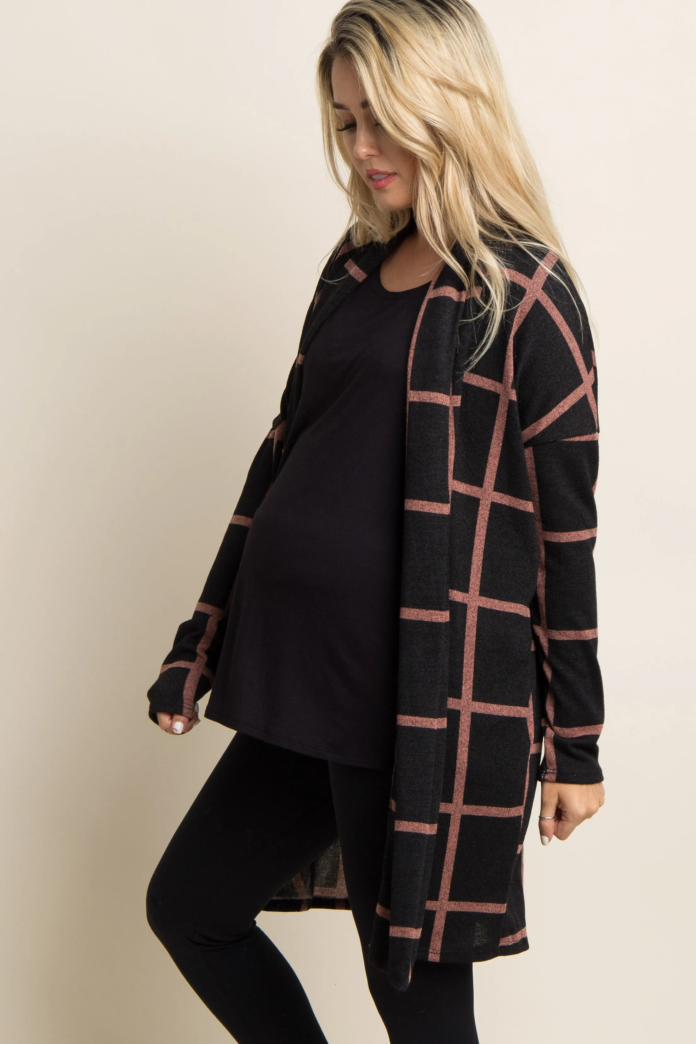 PinkBlush Black Plaid Long Knit Maternity Cardigan sold by Pinkblush product image thumbnail 3