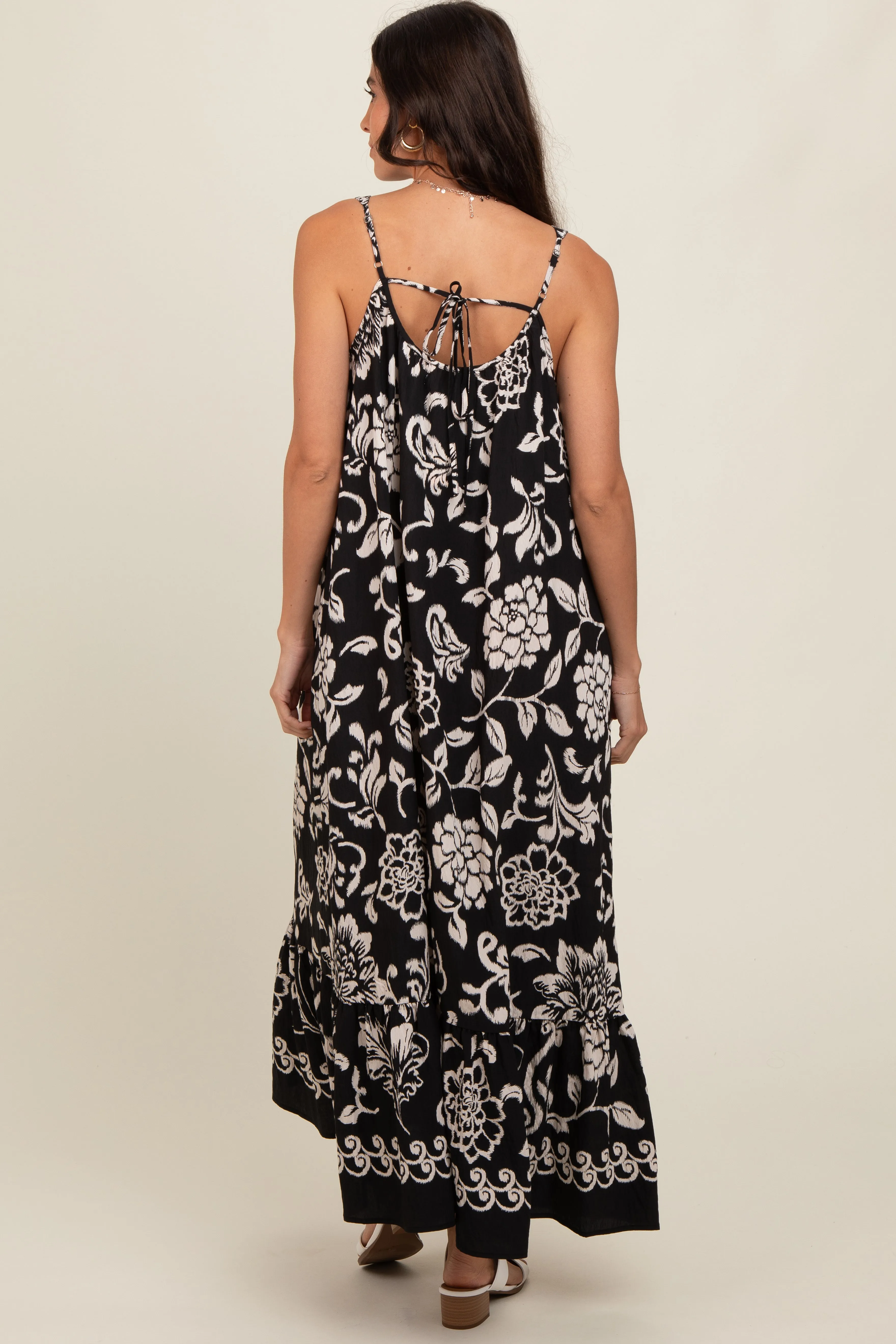 Black Floral Tie Back Maxi Dress sold by Pinkblush product image thumbnail 4