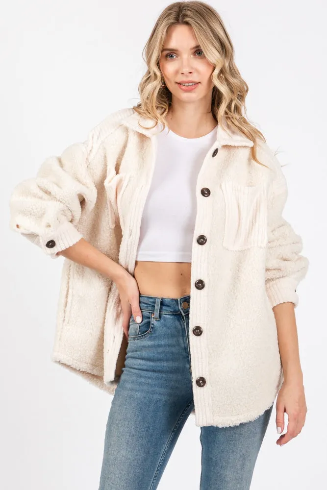 Beige Colorblock Fleece Shirt Jacket sold by Pinkblush product image thumbnail 5