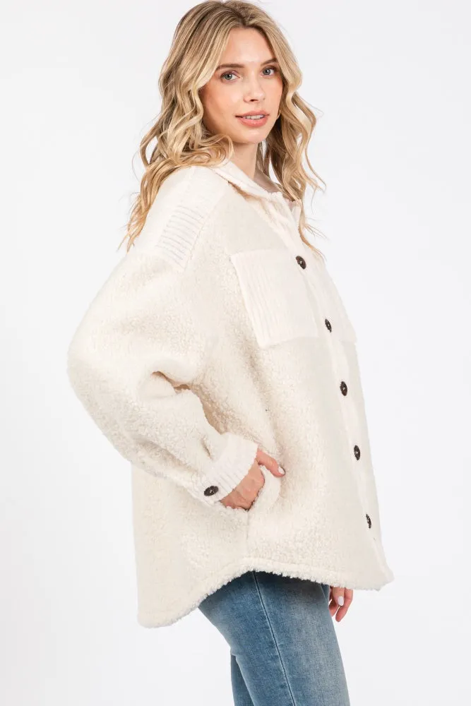 Beige Colorblock Fleece Shirt Jacket sold by Pinkblush product image thumbnail 2