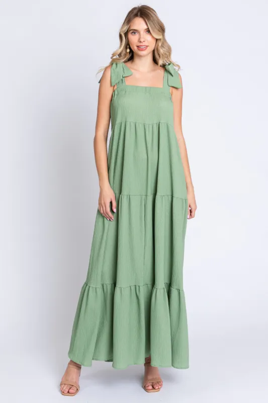 Sage Sleeveless Tiered Maxi Dress sold by Pinkblush