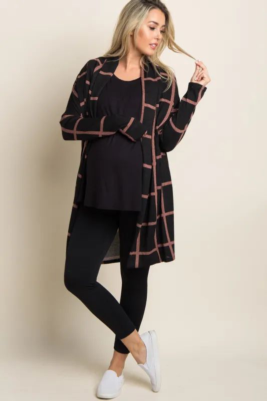 PinkBlush Black Plaid Long Knit Maternity Cardigan sold by Pinkblush