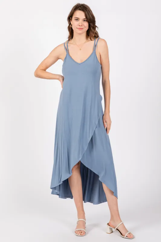 Blue Sleeveless Crisscross High-Low Wrap Midi Dress sold by Pinkblush