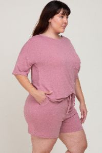Mauve Pocket Front Plus Pajama Short Set sold by Pinkblush