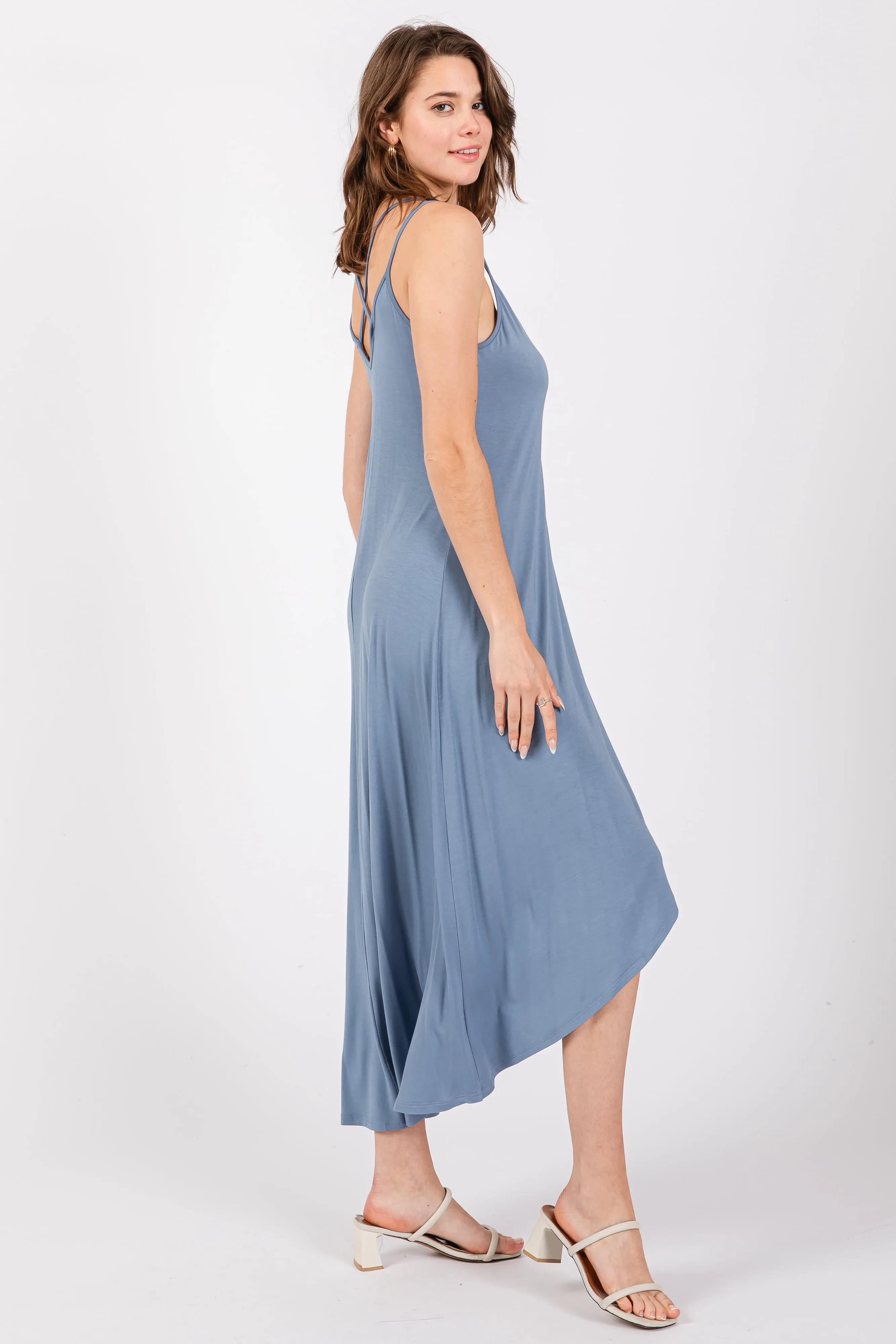 Blue Sleeveless Crisscross High-Low Wrap Midi Dress sold by Pinkblush product image thumbnail 2
