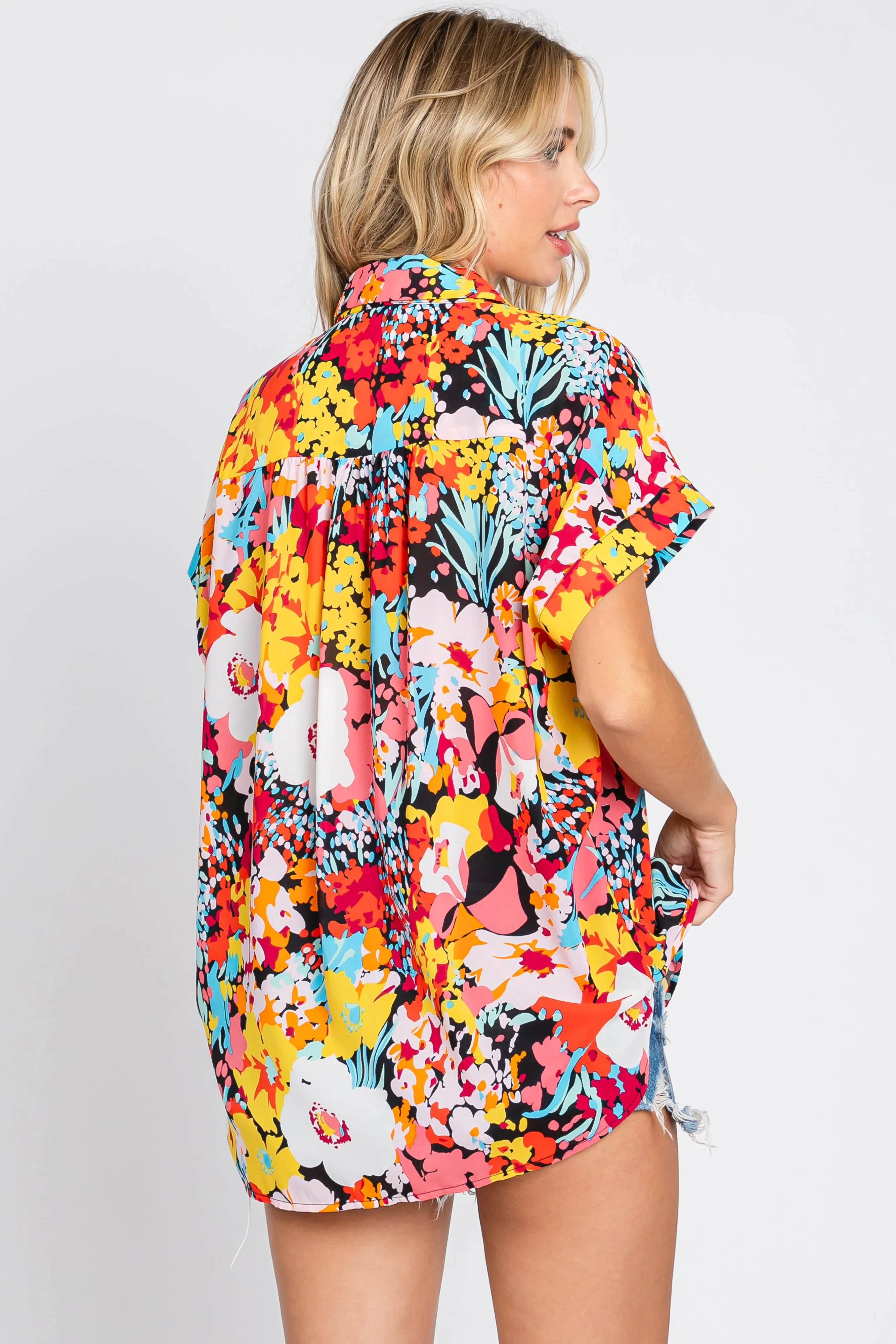 Black Abstract Floral Button Down Top sold by Pinkblush product image thumbnail 3