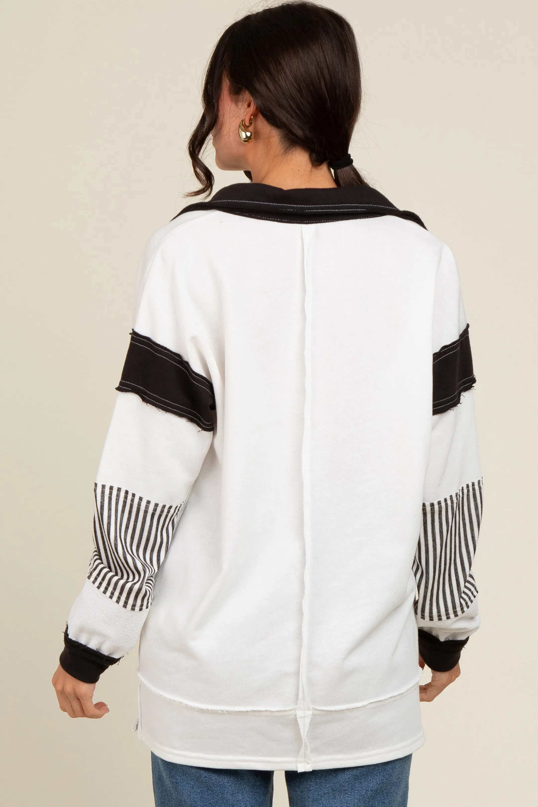 Ivory Striped Colorblock Collared Pullover Top sold by Pinkblush product image thumbnail 4