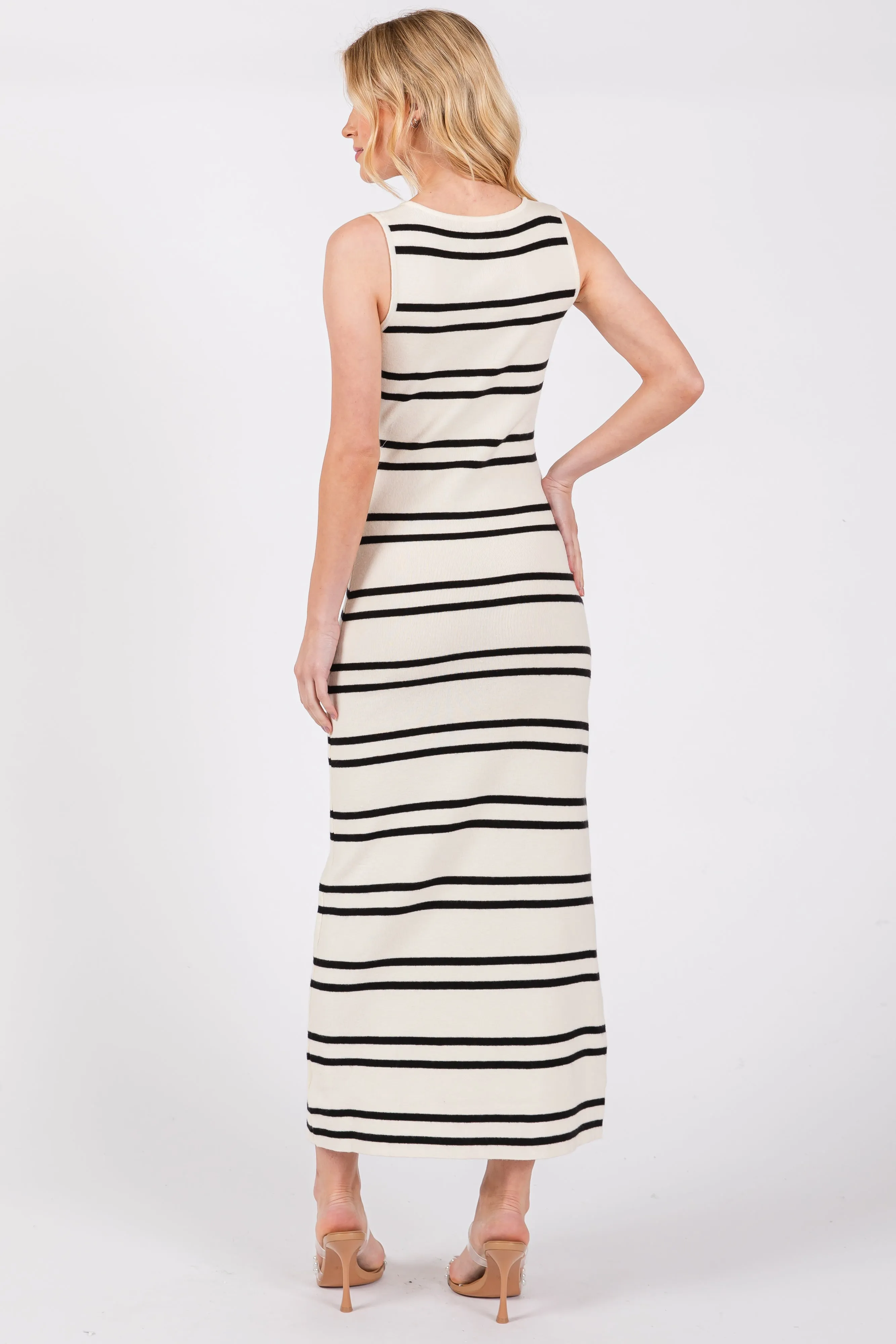 Ivory Striped V-Neck Soft Knit Midi Dress sold by Pinkblush product image thumbnail 3