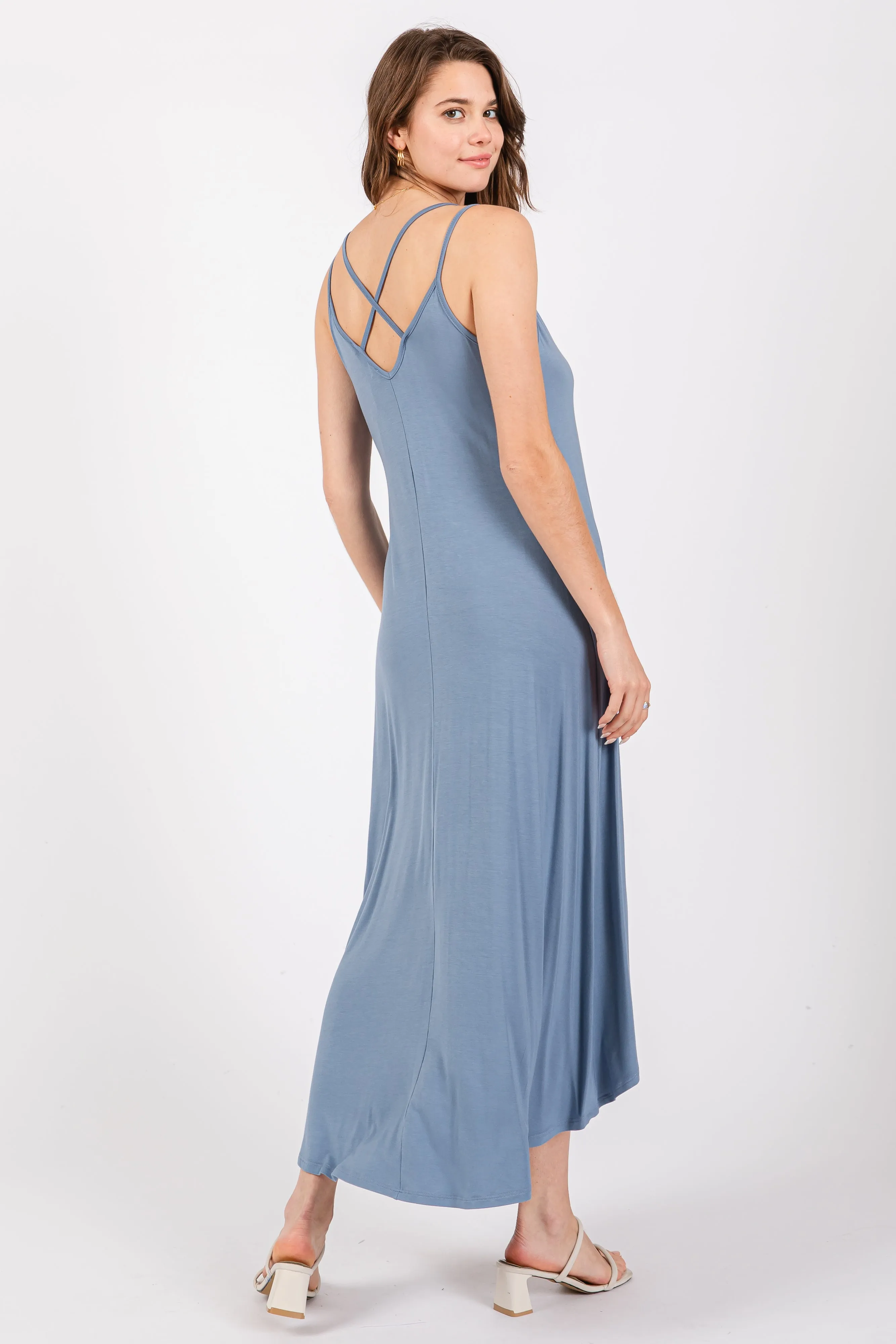 Blue Sleeveless Crisscross High-Low Wrap Midi Dress sold by Pinkblush product image thumbnail 3