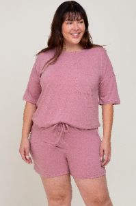 Mauve Pocket Front Plus Pajama Short Set sold by Pinkblush