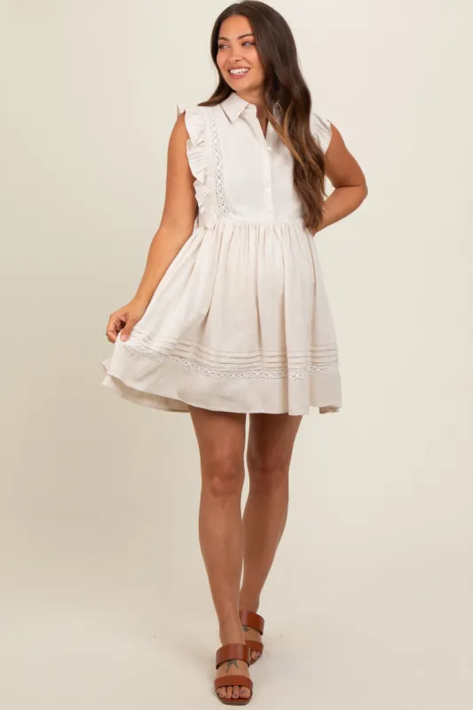 Beige Button Front Flutter Sleeve Maternity Mini Dress sold by Pinkblush