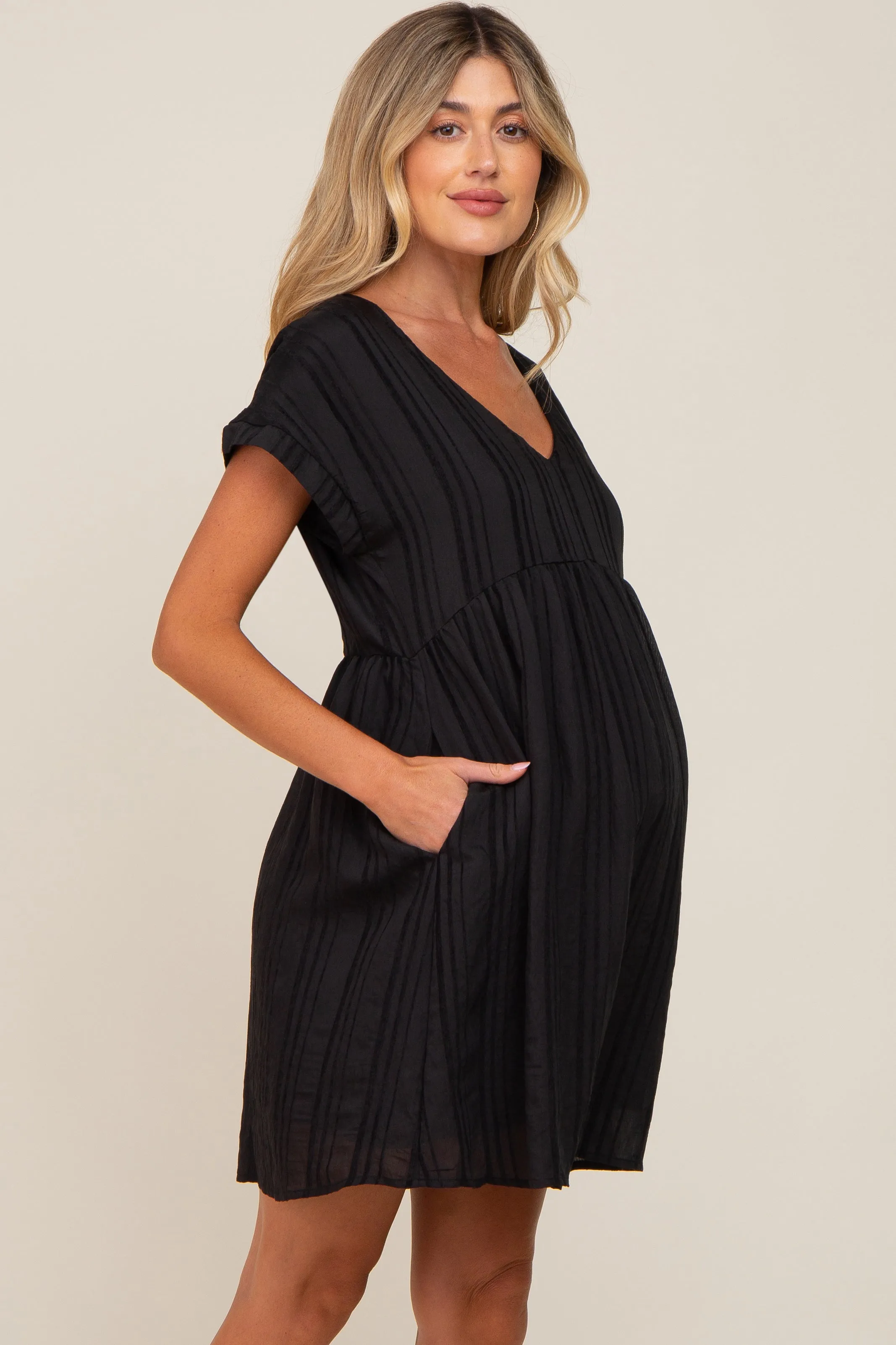 Black Striped Pocketed Maternity Dress sold by Pinkblush product image thumbnail 3