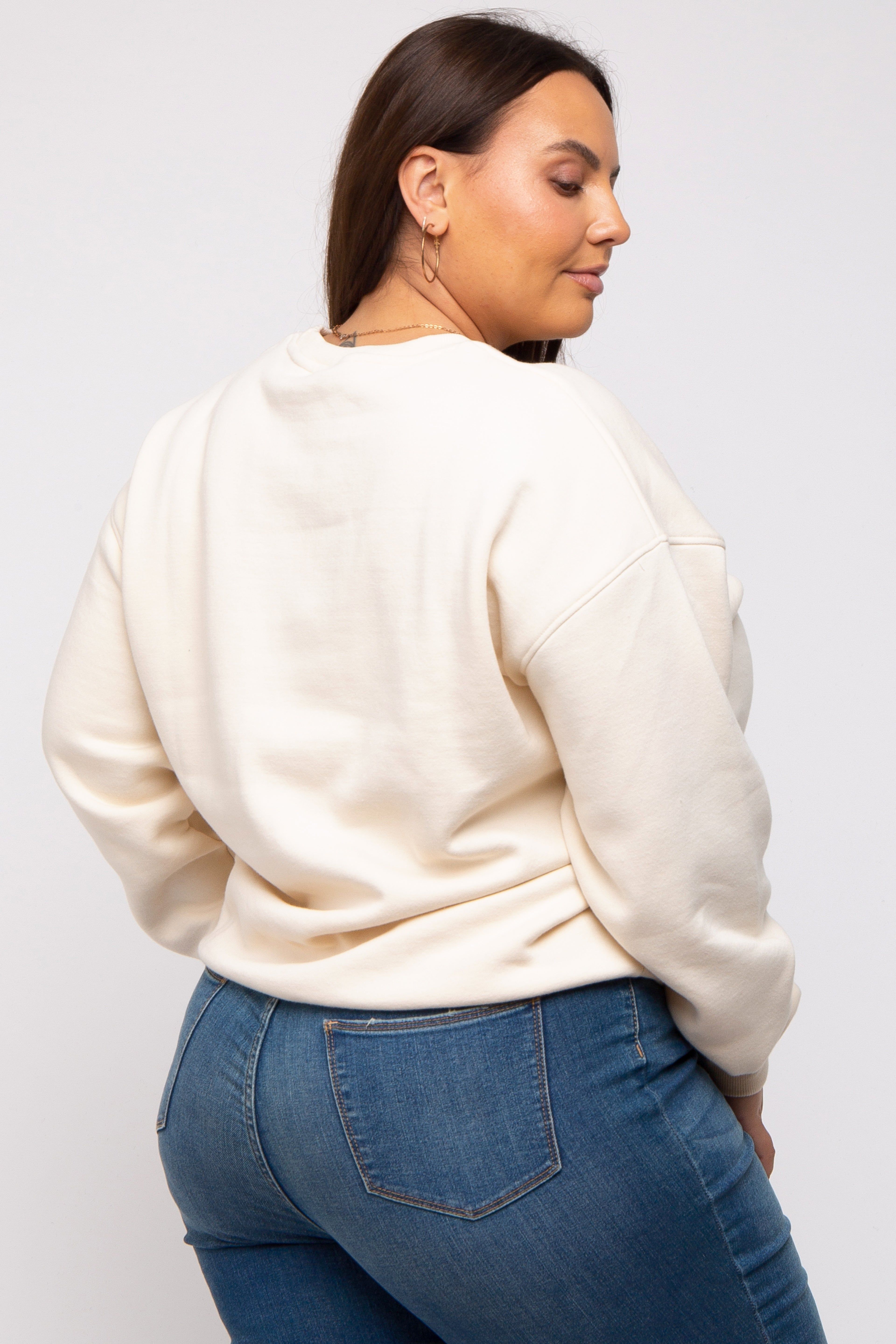 Ivory Soft Knit Fleece Lined Plus Sweatshirt sold by Pinkblush product image thumbnail 3