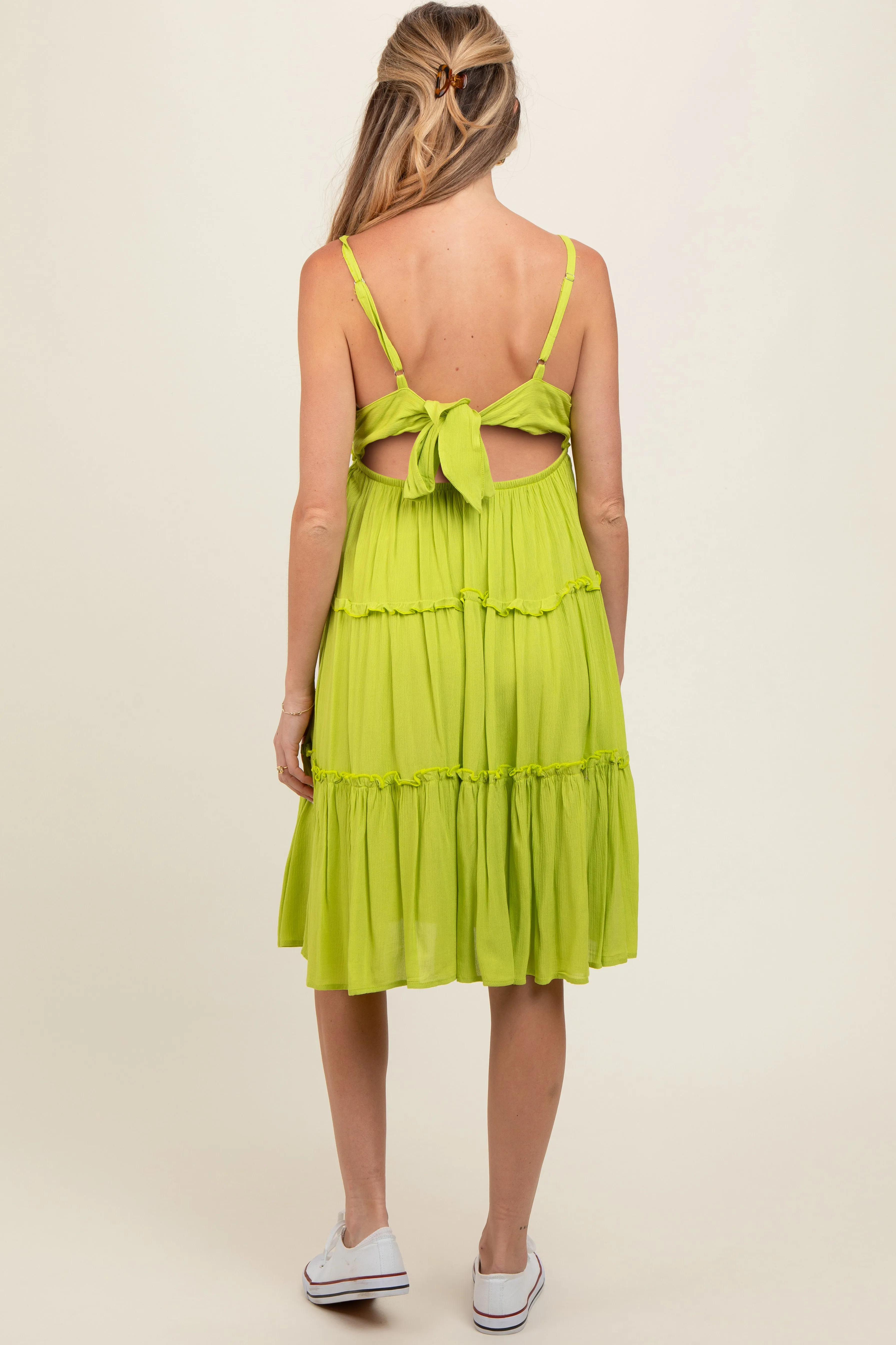 Lime Yellow Ruffle Tiered Cutout Back Tie Maternity Dress sold by Pinkblush product image thumbnail 4
