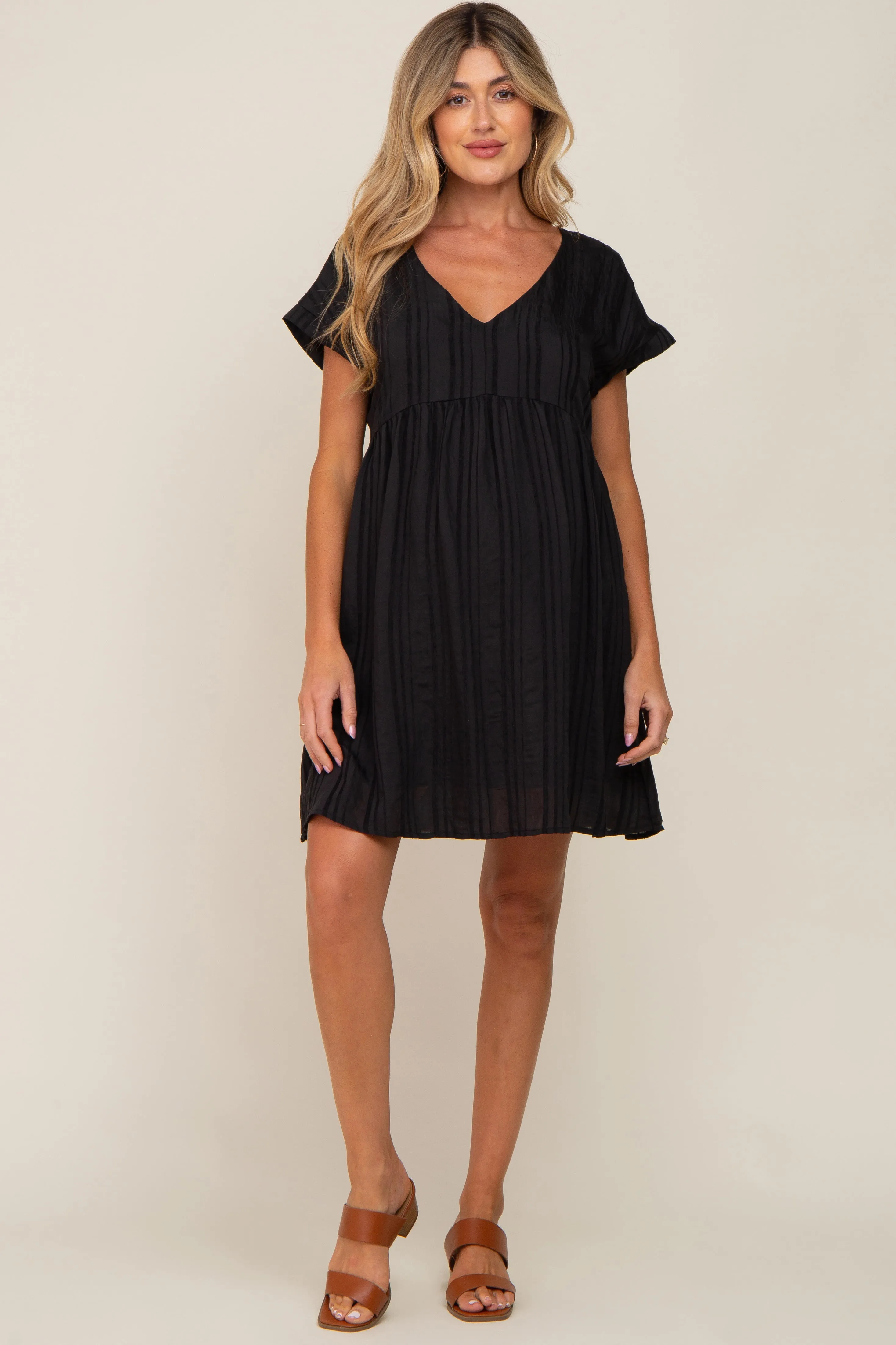 Black Striped Pocketed Maternity Dress sold by Pinkblush product image thumbnail 5