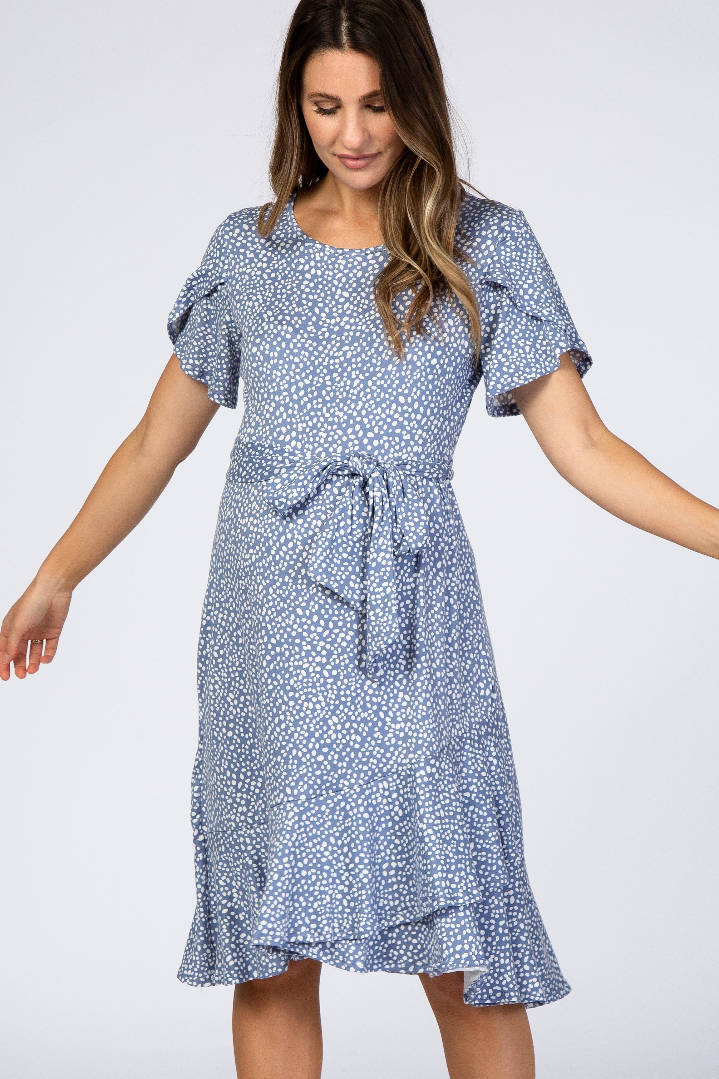 Blue Polka Dot Ruffle Maternity Dress sold by Pinkblush product image thumbnail 4