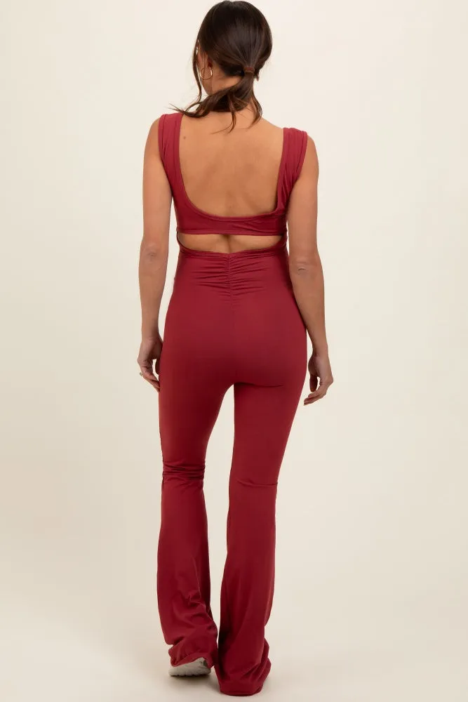Rust Open Back Ruched Sleeveless Maternity Jumpsuit sold by Pinkblush product image thumbnail 4