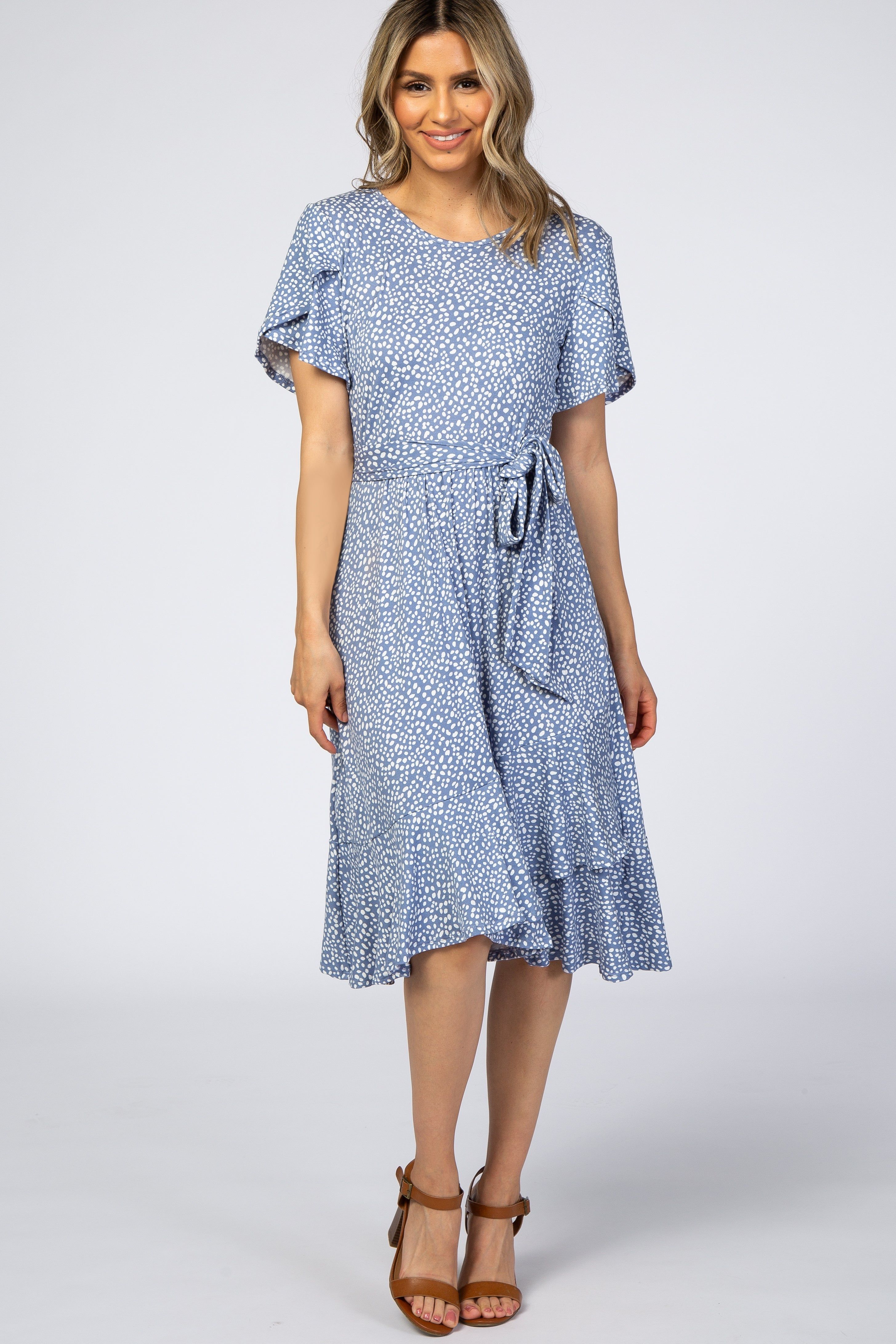 Blue Polka Dot Ruffle Maternity Dress sold by Pinkblush product image thumbnail 5