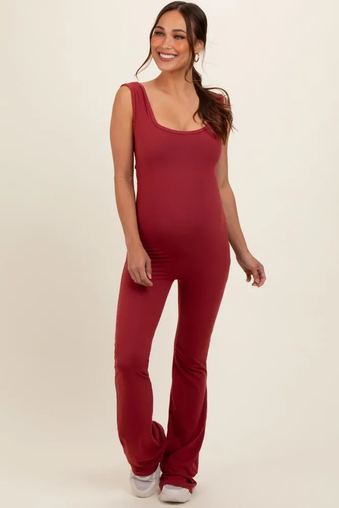 Rust Open Back Ruched Sleeveless Maternity Jumpsuit sold by Pinkblush product image thumbnail 2