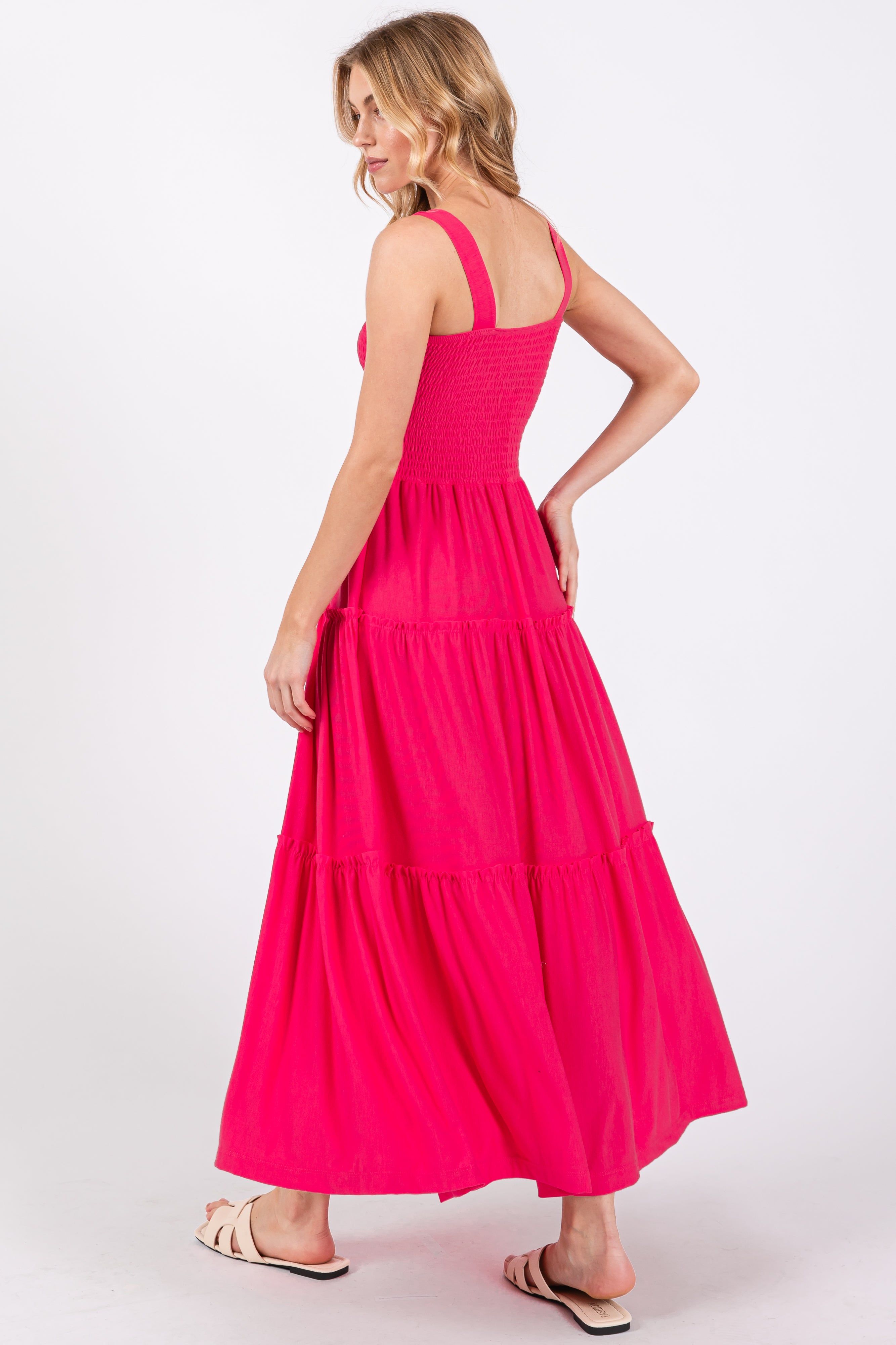 Fuchsia Sleeveless Tiered Maxi Dress sold by Pinkblush product image thumbnail 3