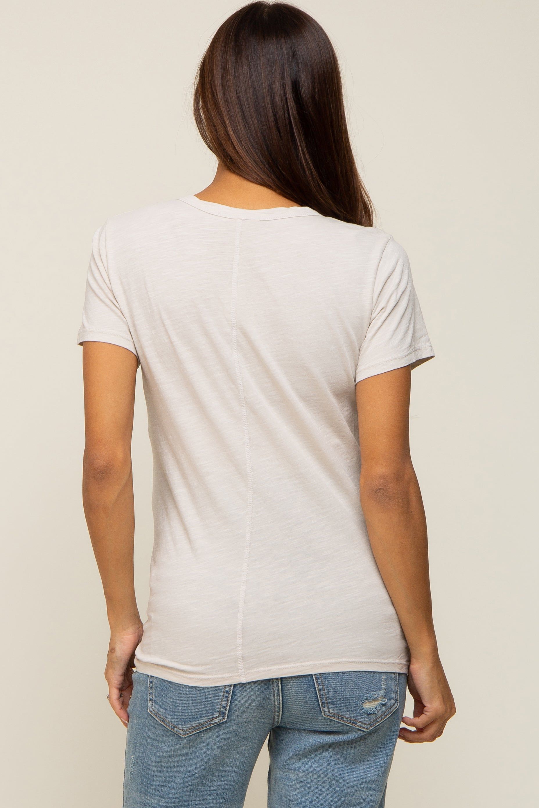 Beige Slub Knit Cropped Maternity T-Shirt sold by Pinkblush product image thumbnail 3