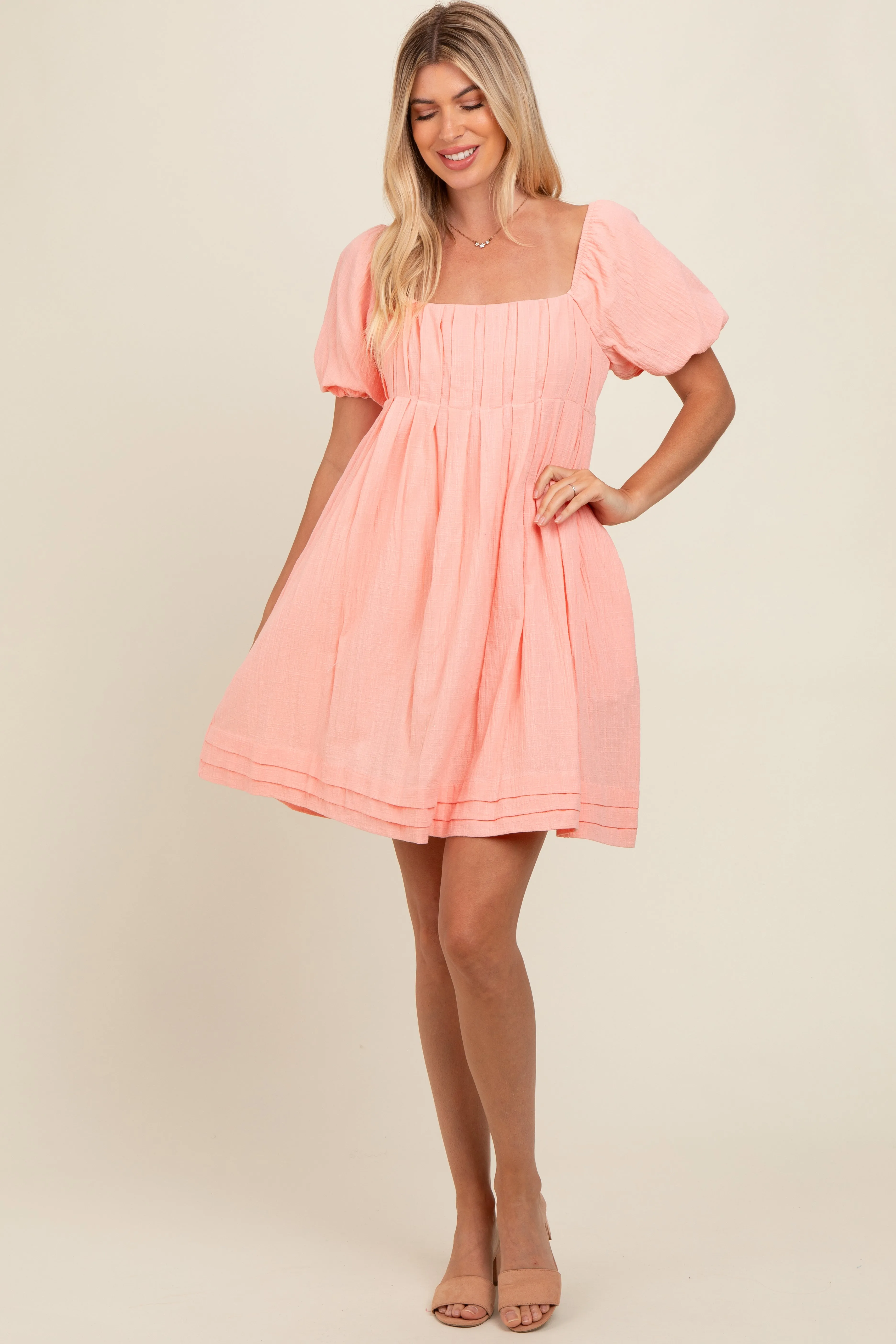 Peach Puff Sleeve Layered Hem Maternity Dress sold by Pinkblush product image thumbnail 4