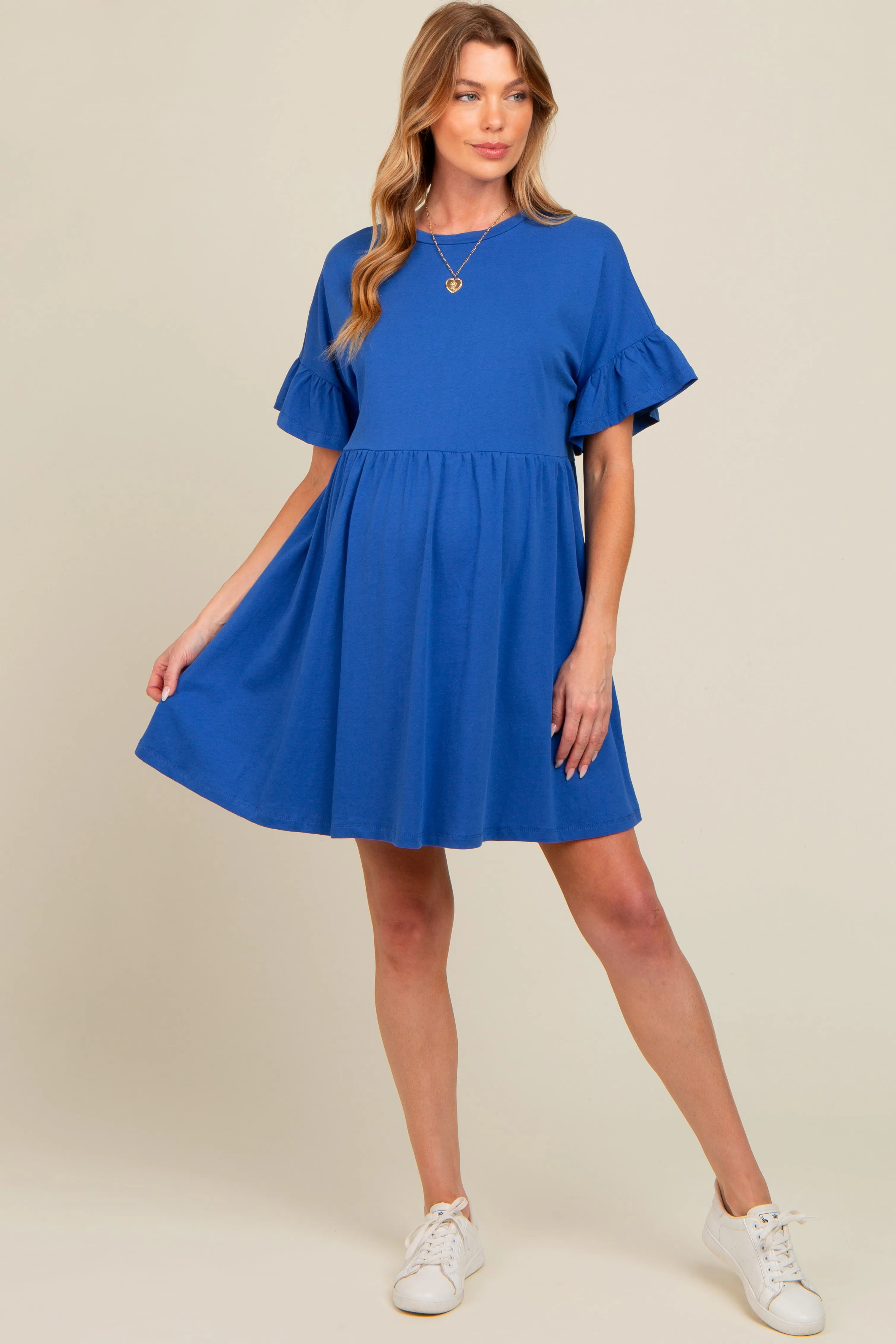Royal Blue Ruffle Sleeve Maternity Dress sold by Pinkblush