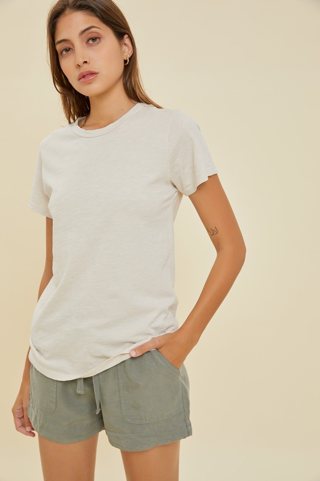 Beige Slub Knit Cropped Maternity T-Shirt sold by Pinkblush product image thumbnail 5