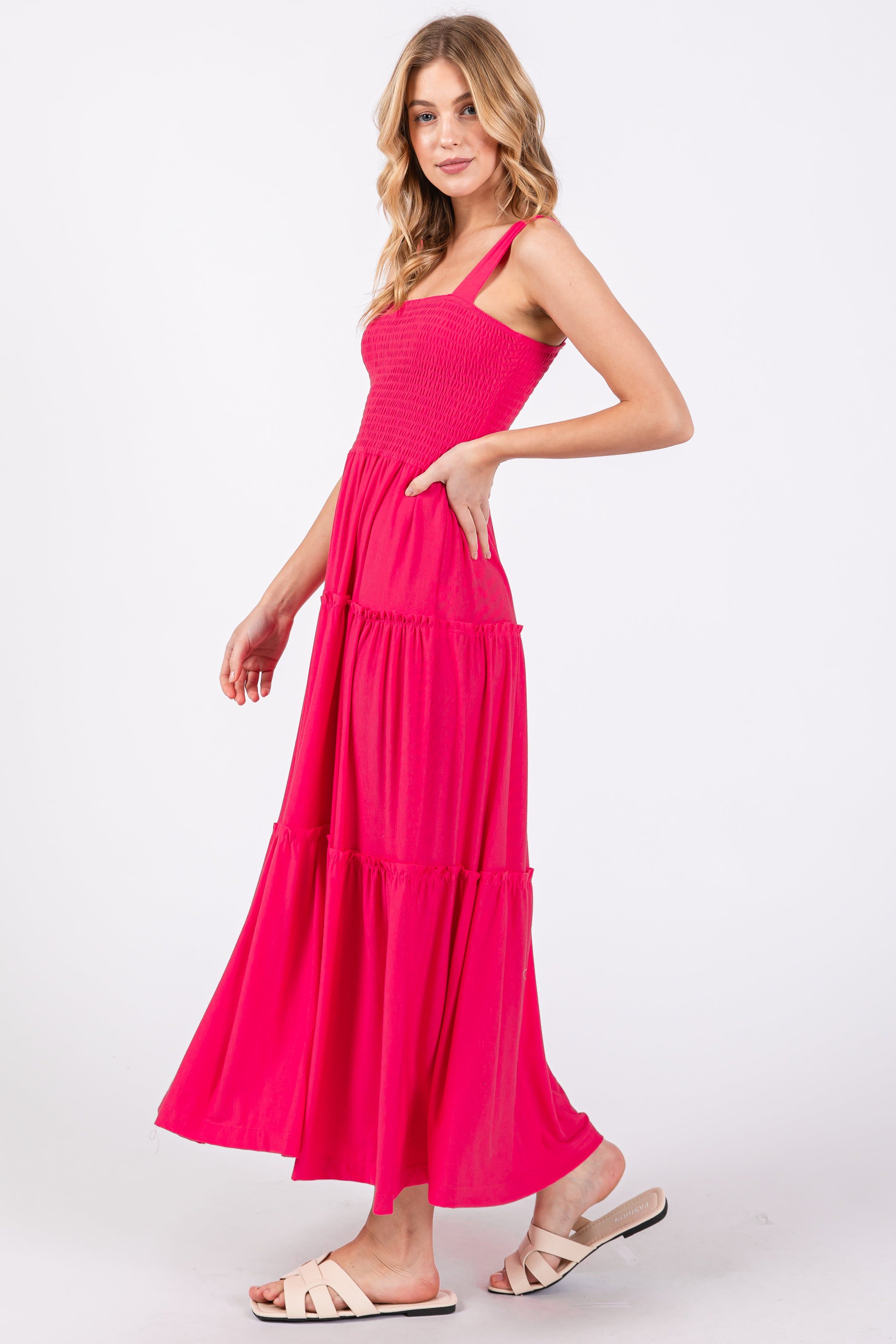Fuchsia Sleeveless Tiered Maxi Dress sold by Pinkblush product image thumbnail 2