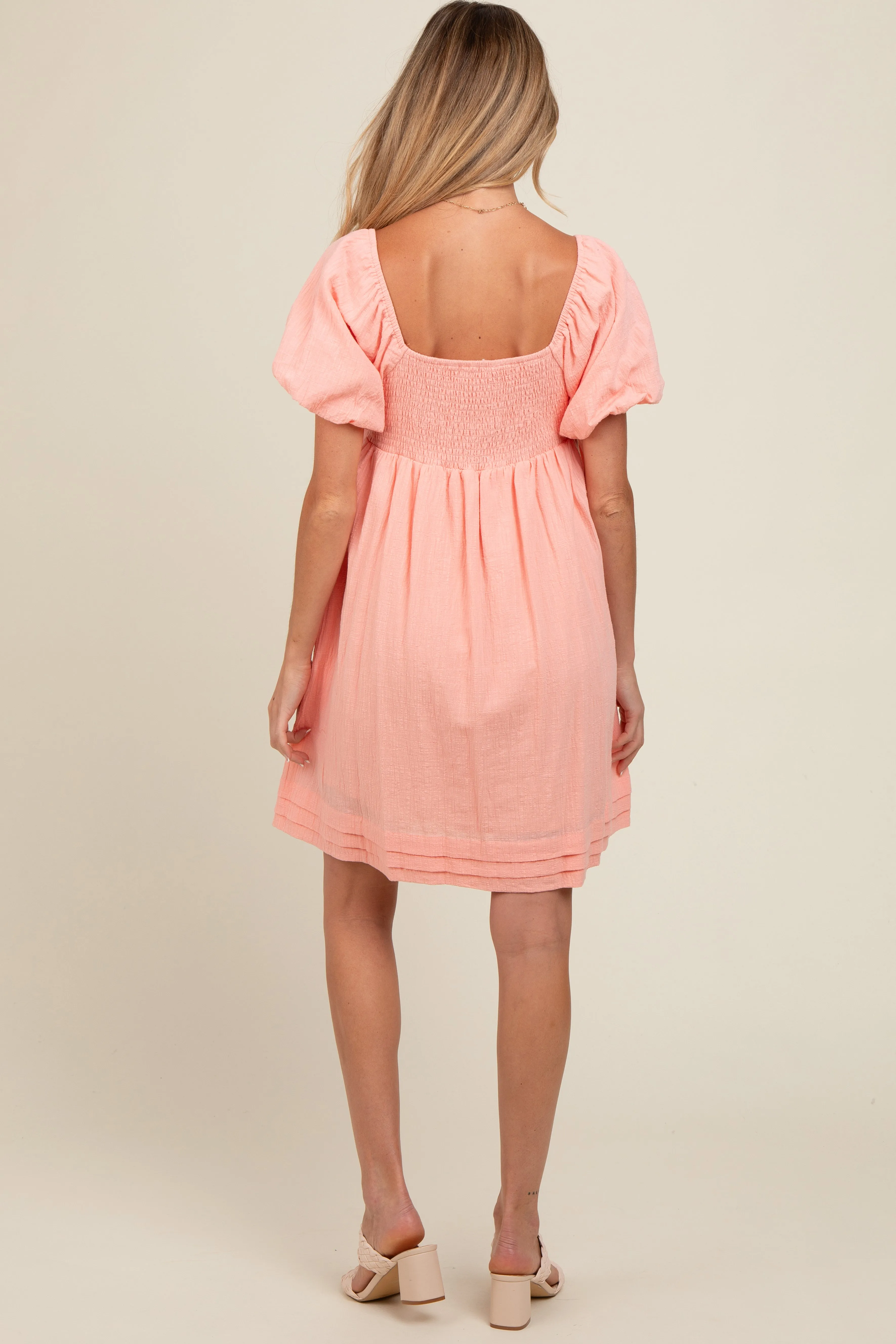 Peach Puff Sleeve Layered Hem Maternity Dress sold by Pinkblush product image thumbnail 3