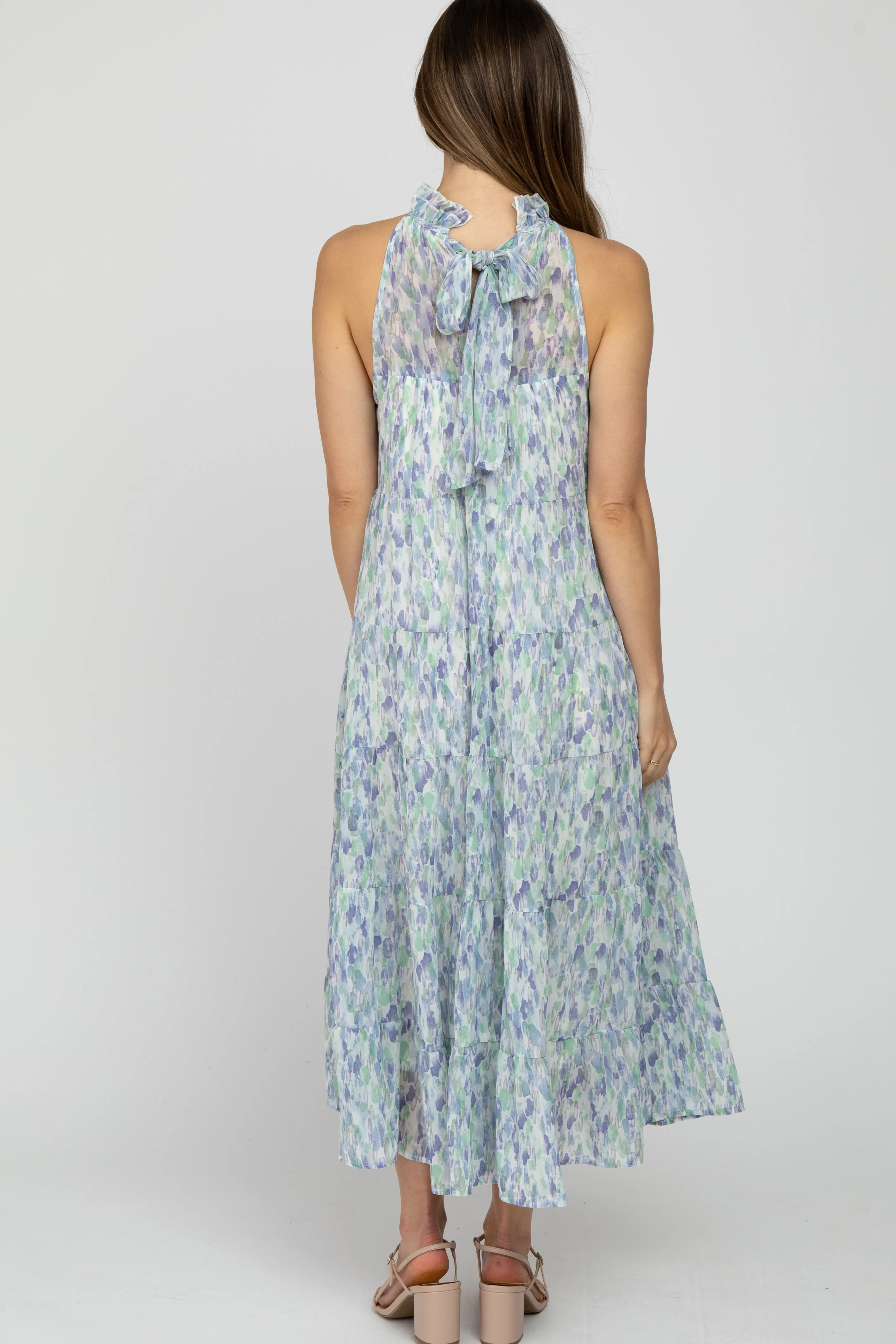 Blue Printed Sleeveless Tiered Maternity Midi Dress sold by Pinkblush product image thumbnail 4