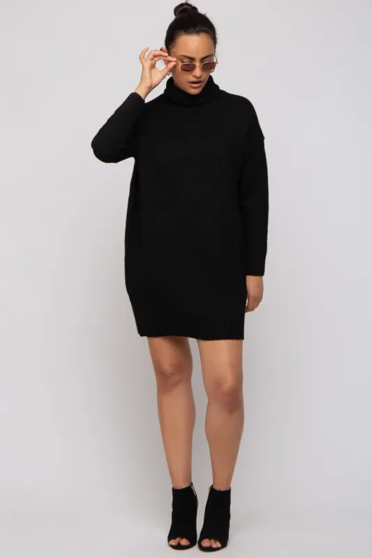 Black Turtleneck Sweater Mini Dress sold by Pinkblush